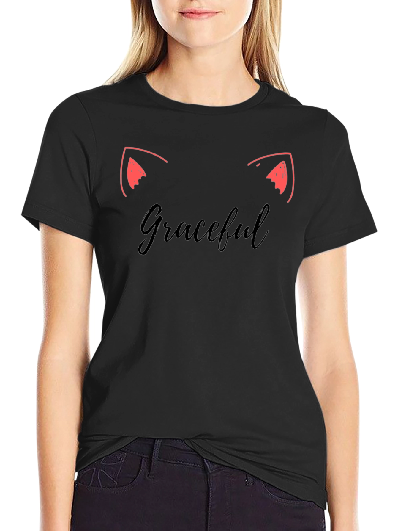 Graceful Cat Ears Tee - Stylish Black T-Shirt