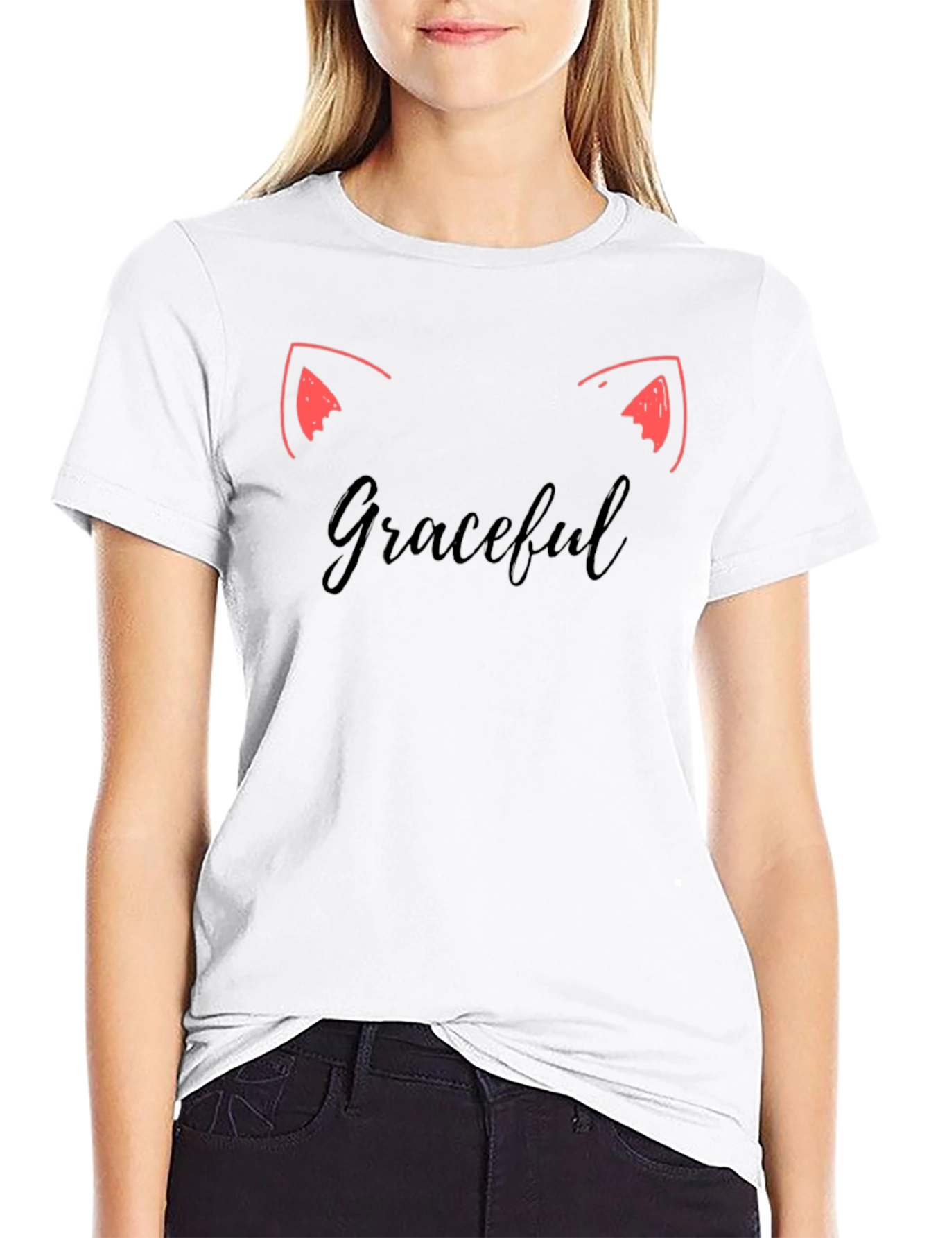 Graceful Cat Ears Tee - Stylish Black T-Shirt