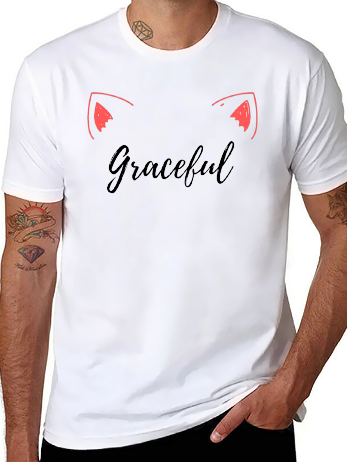 Graceful Cat Ears Tee - Stylish Black T-Shirt