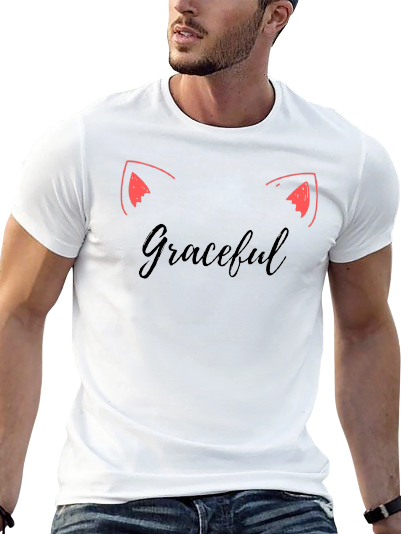 Graceful Cat Ears Tee - Stylish Black T-Shirt