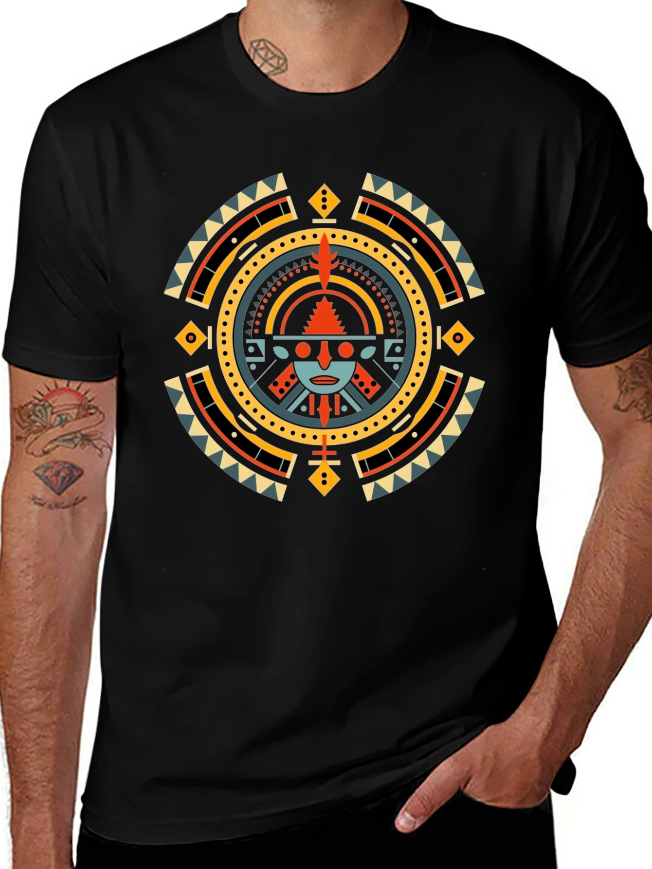 Aztec Sun Graphic T-Shirt - Black