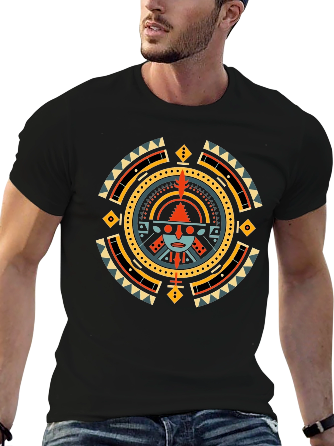 Aztec Sun Graphic T-Shirt - Black