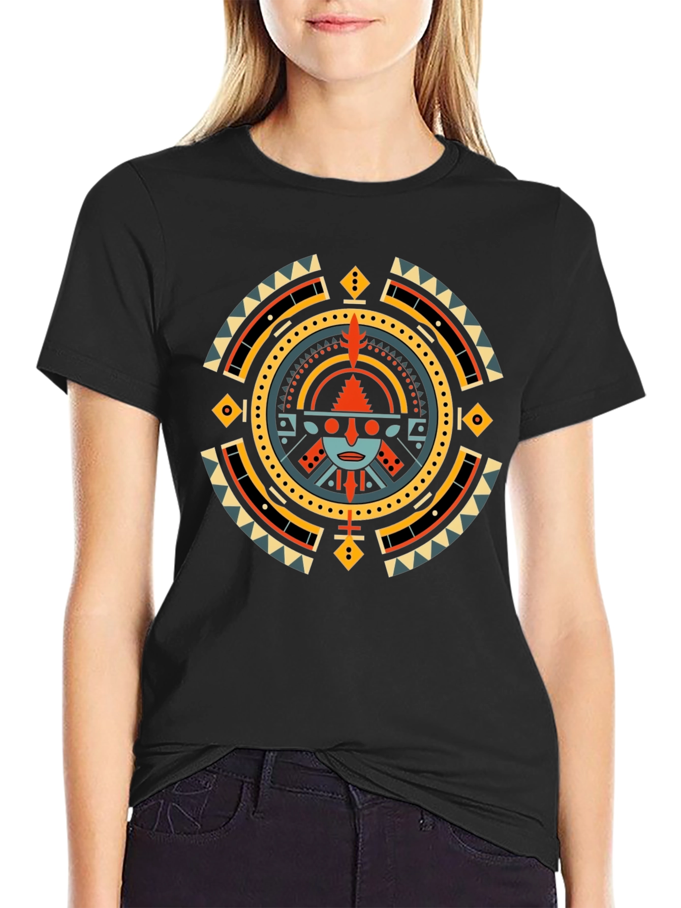 Aztec Sun Graphic T-Shirt - Black