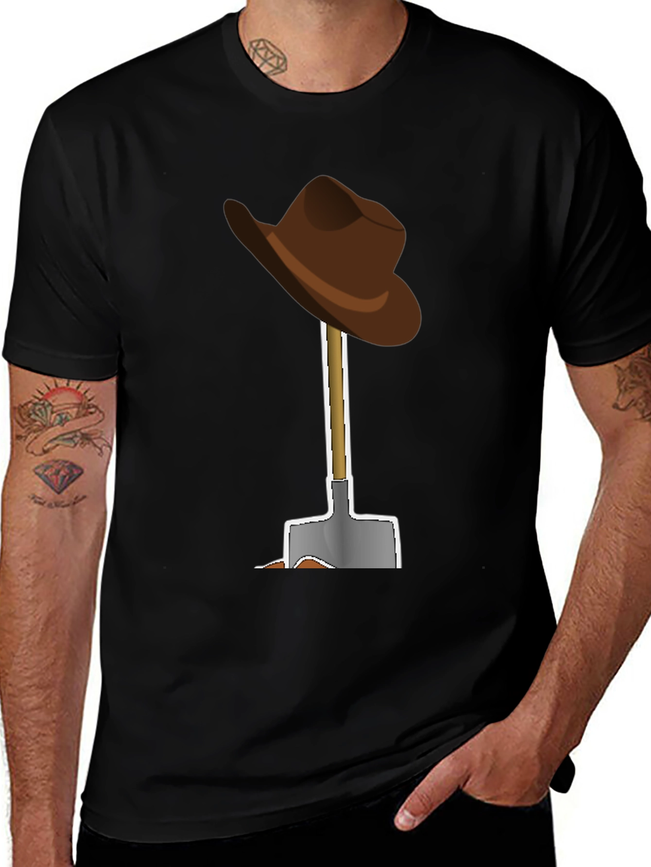Cartoon Cowboy Hat and Shovel Graphic Tee