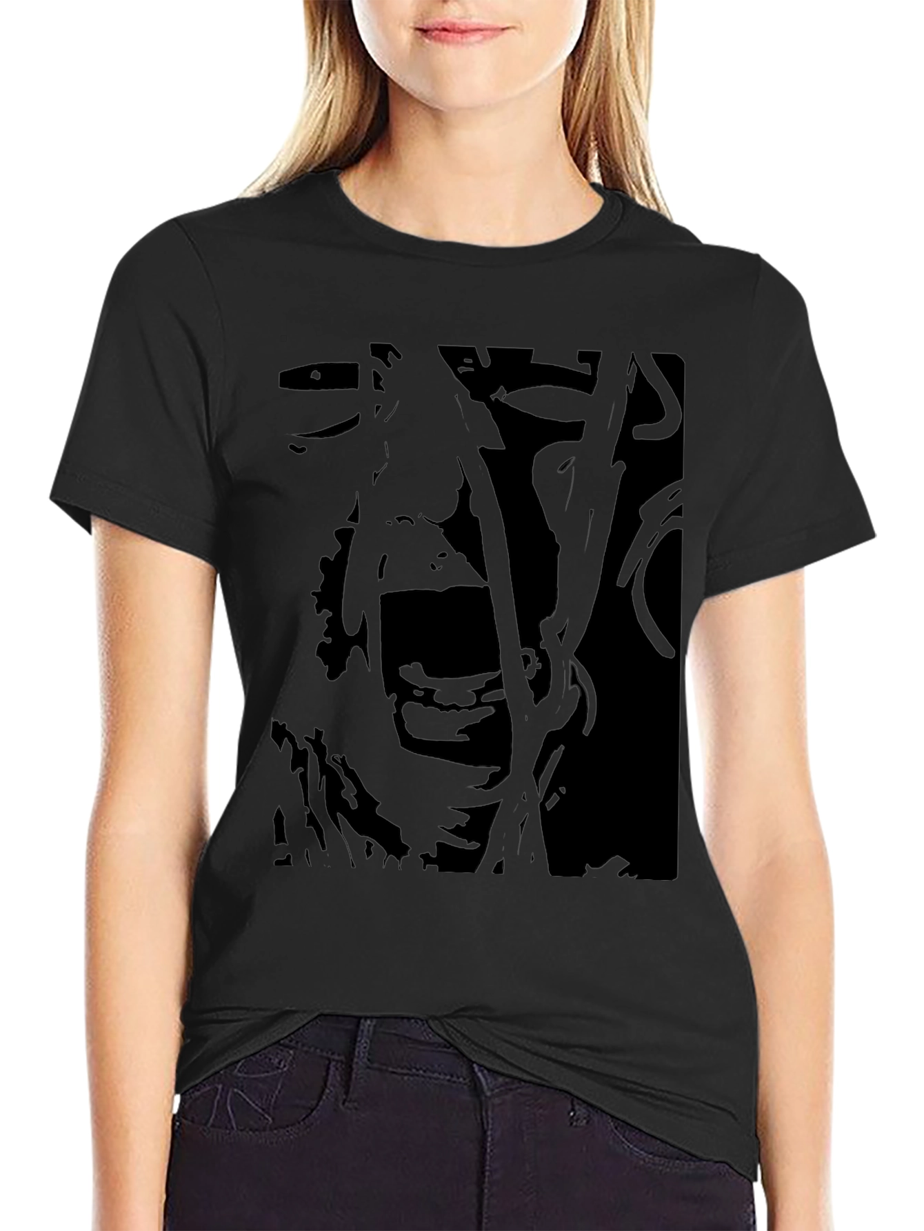 Abstract Scream Graphic Black T-Shirt