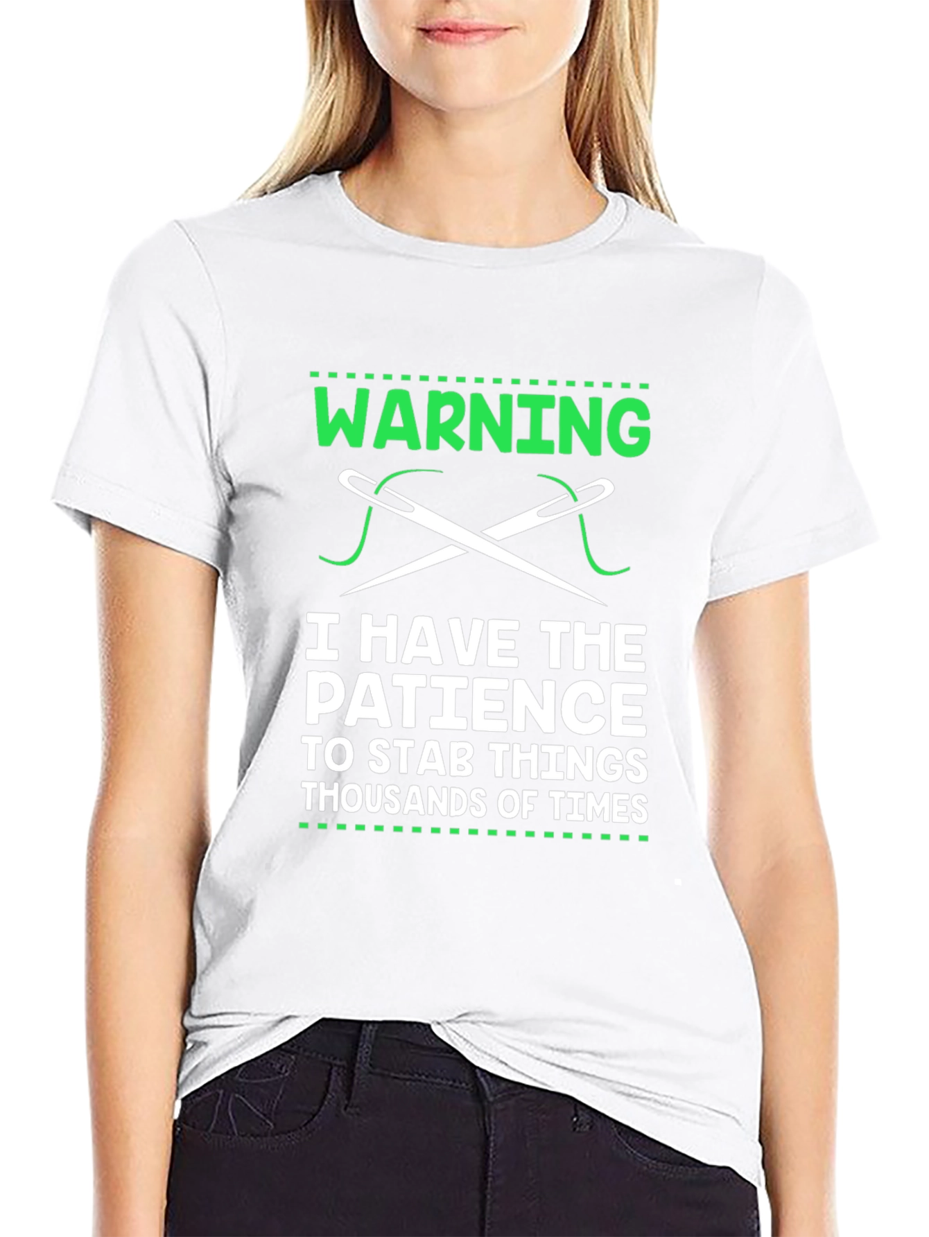 Warning: Patience to Stab T-Shirt - Sewing Humor