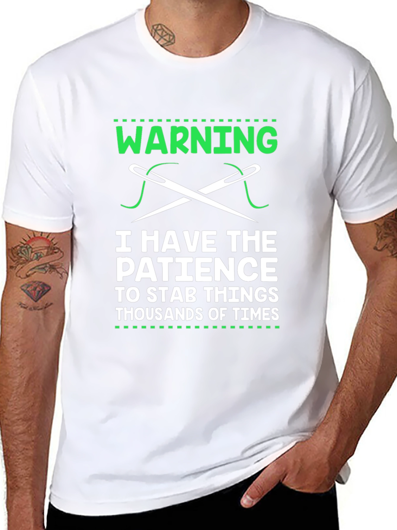 Warning: Patience to Stab T-Shirt - Sewing Humor