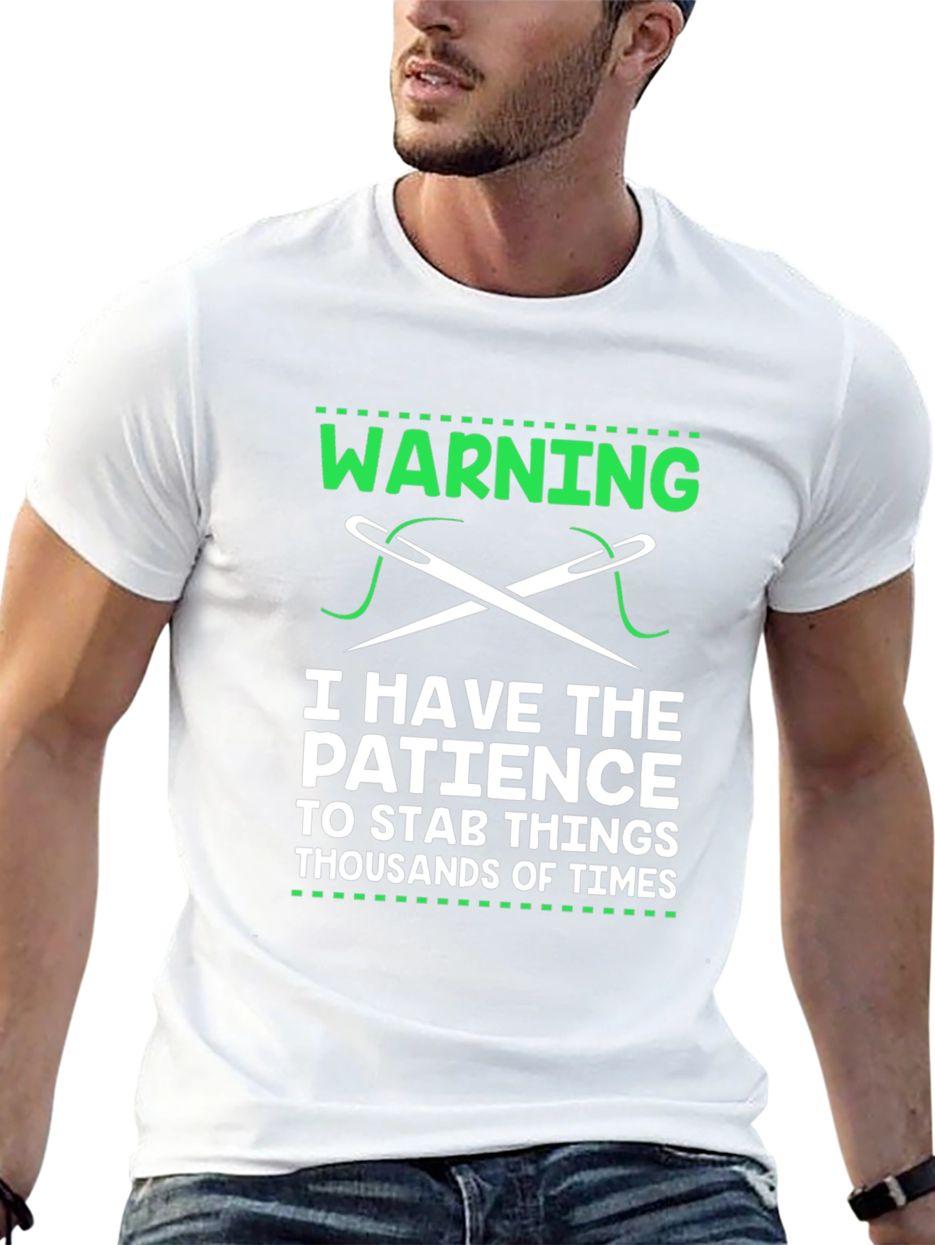 Warning: Patience to Stab T-Shirt - Sewing Humor