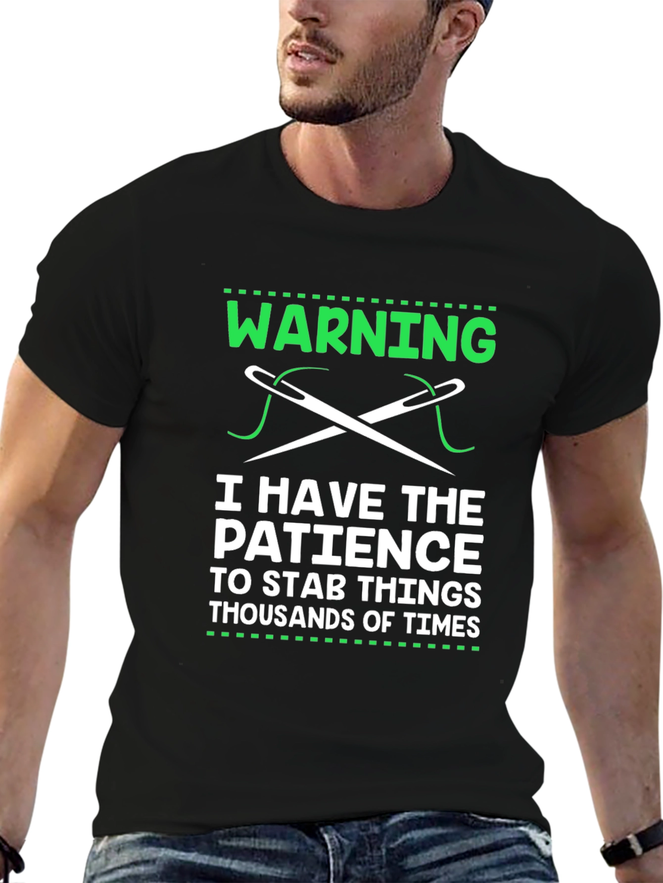 Warning: Patience to Stab T-Shirt - Sewing Humor