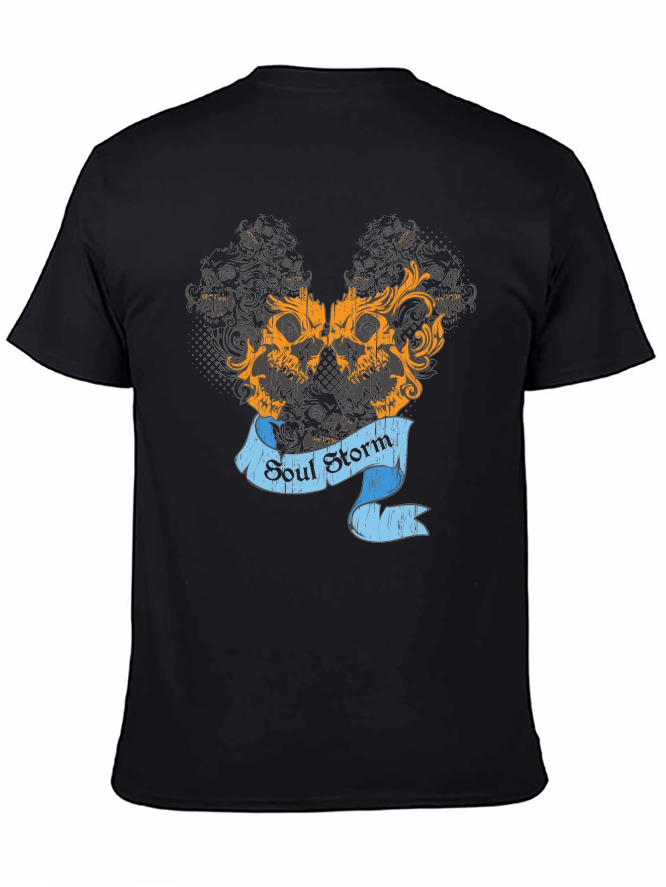 Skull Storm Graphic Print Mens Black T-Shirt