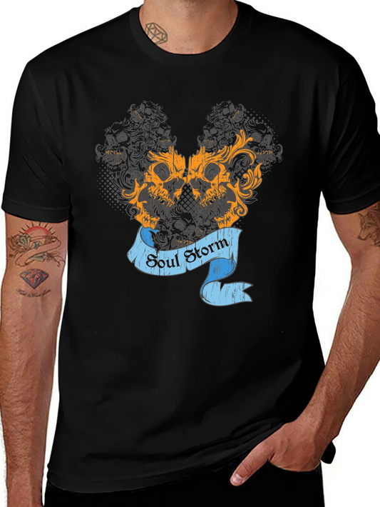 Skull Storm Graphic Print Mens Black T-Shirt