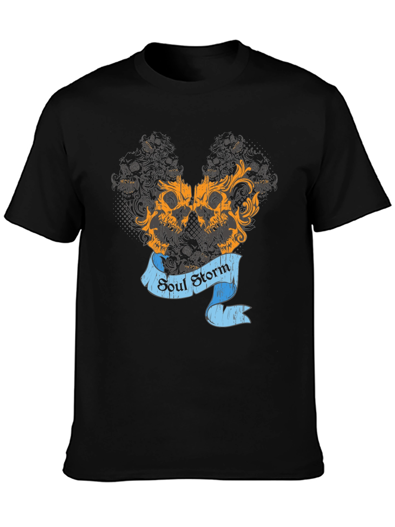 Skull Storm Graphic Print Mens Black T-Shirt