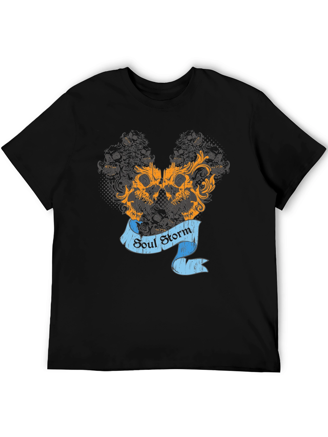 Skull Storm Graphic Print Mens Black T-Shirt