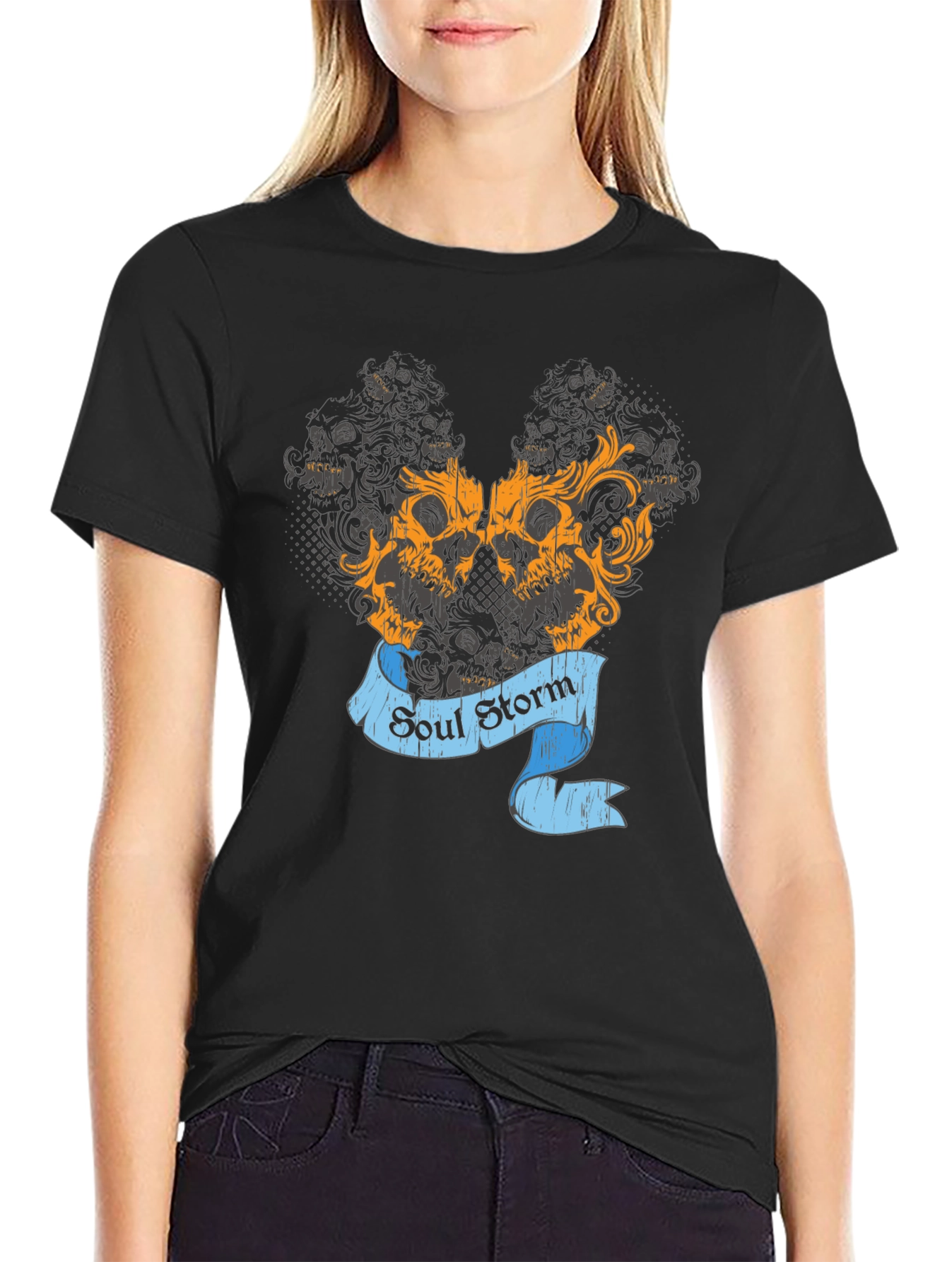 Skull Storm Graphic Print Mens Black T-Shirt