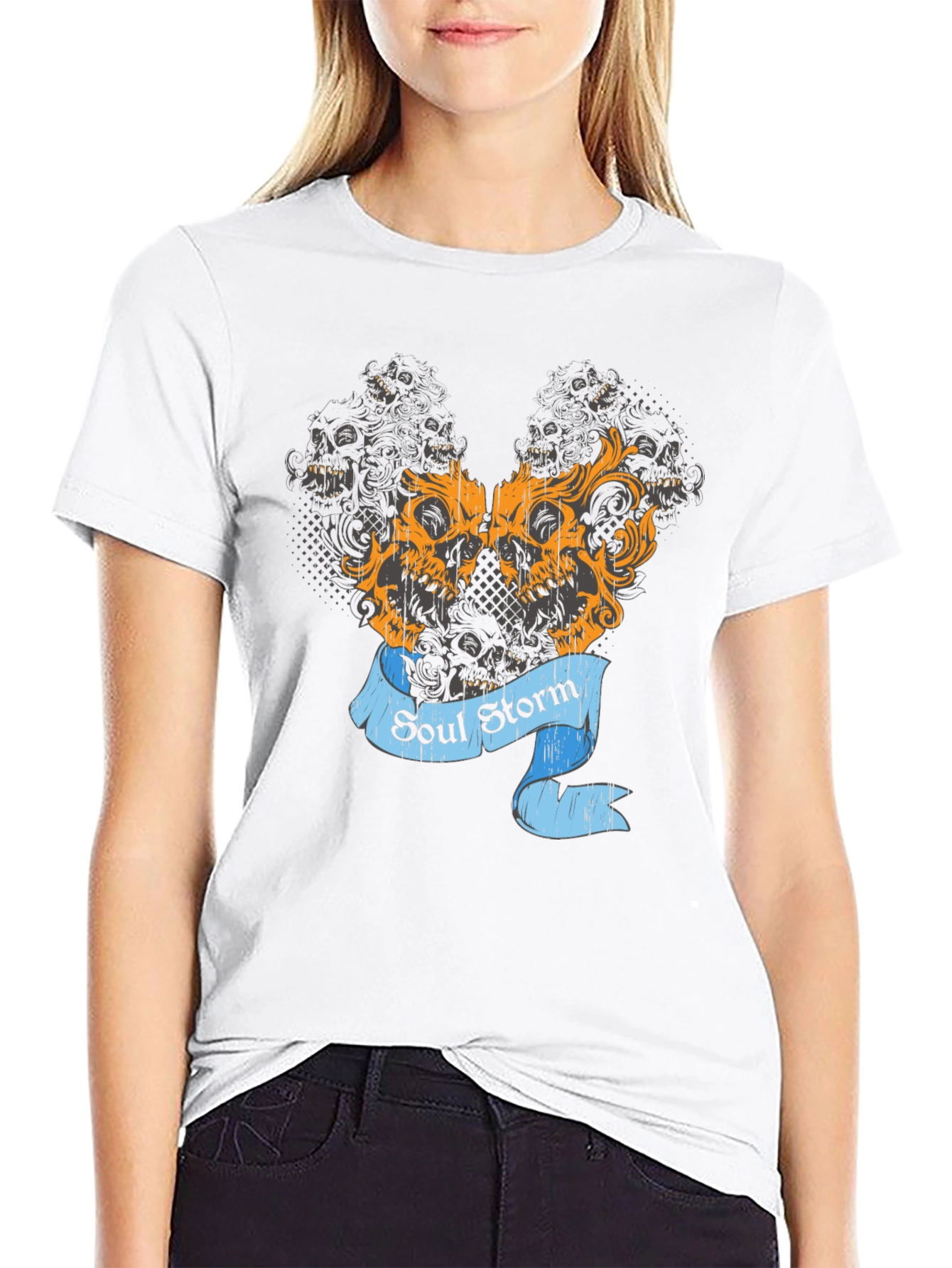 Skull Storm Graphic Print Mens Black T-Shirt