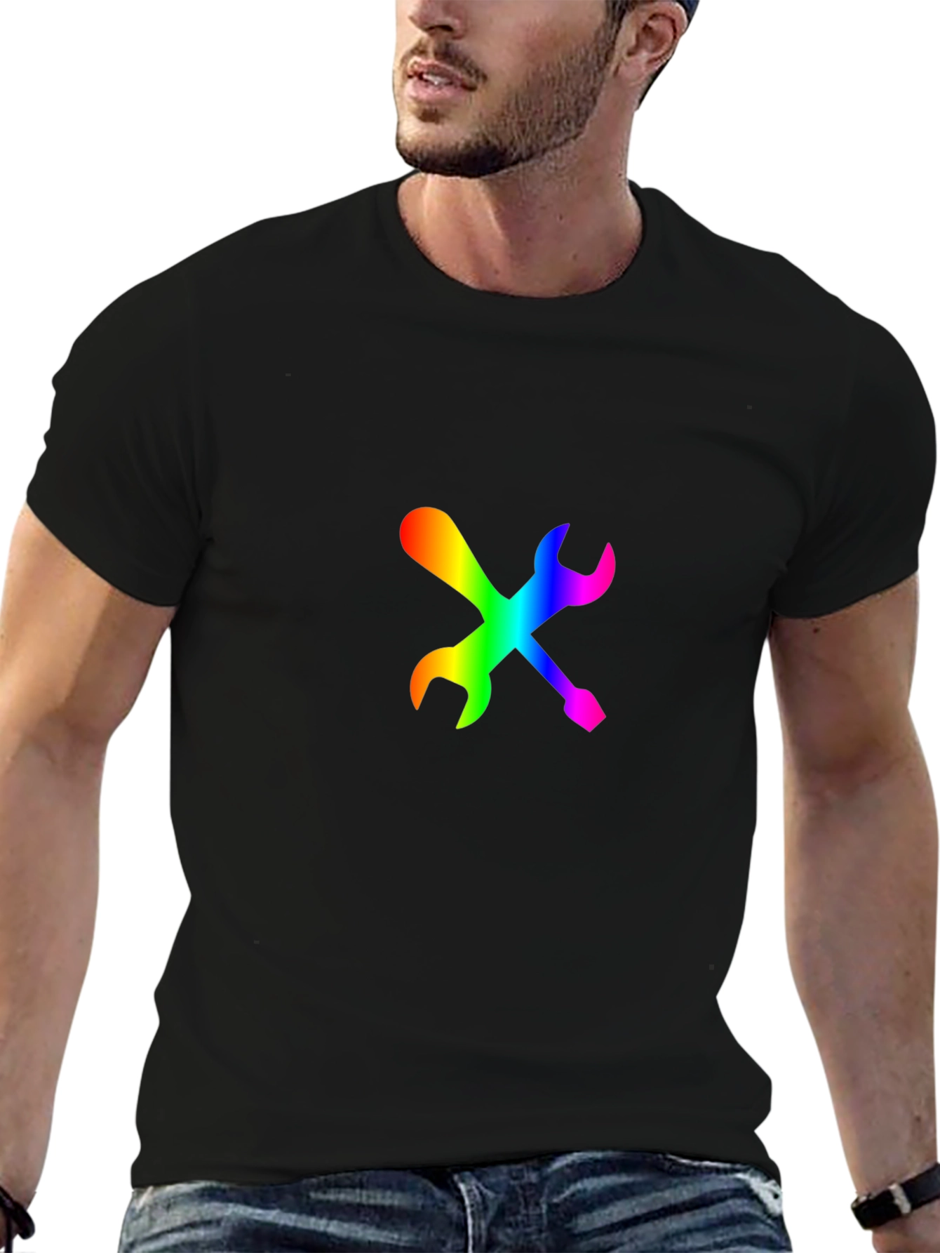 Rainbow Tools Graphic Tee - Stylish Black T-Shirt