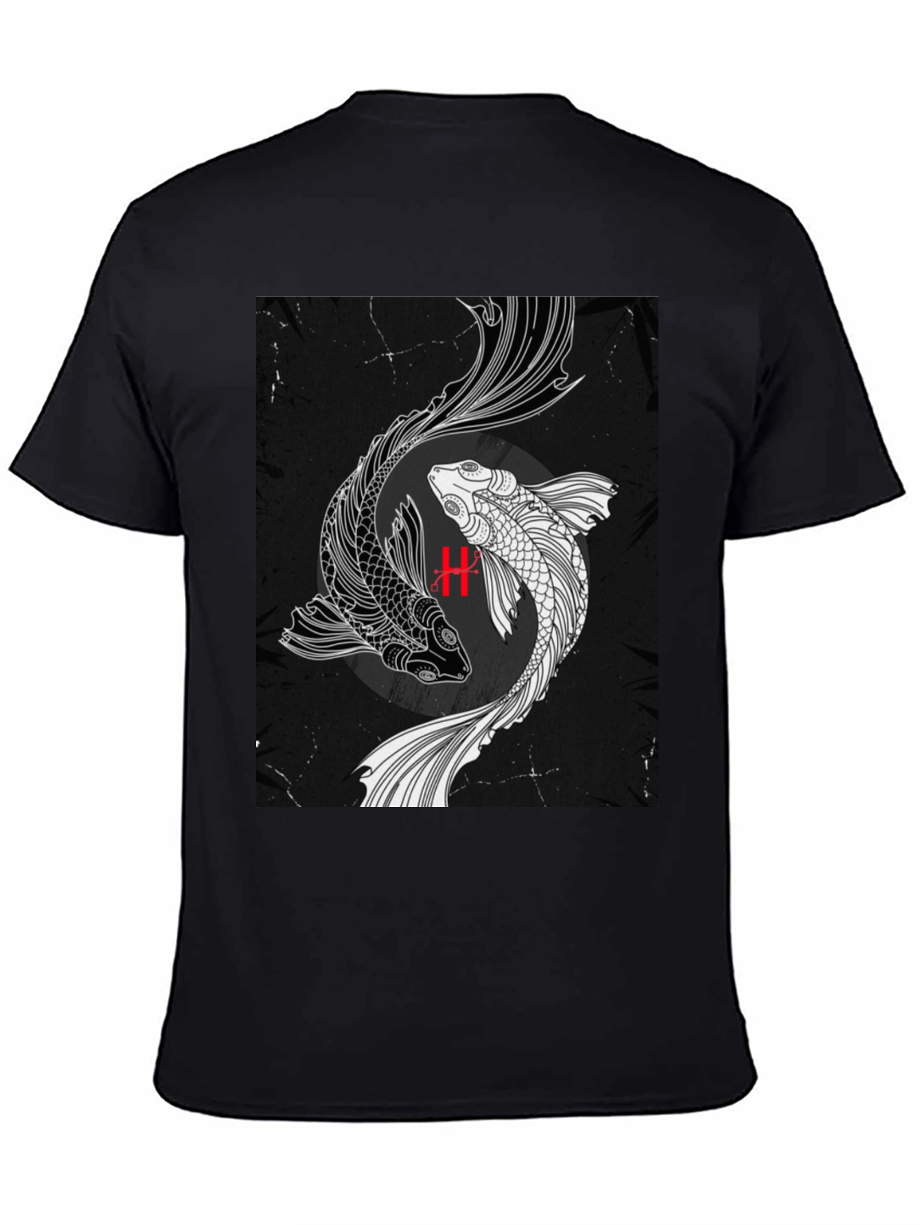 Yin Yang Koi Fish Graphic Black T-Shirt
