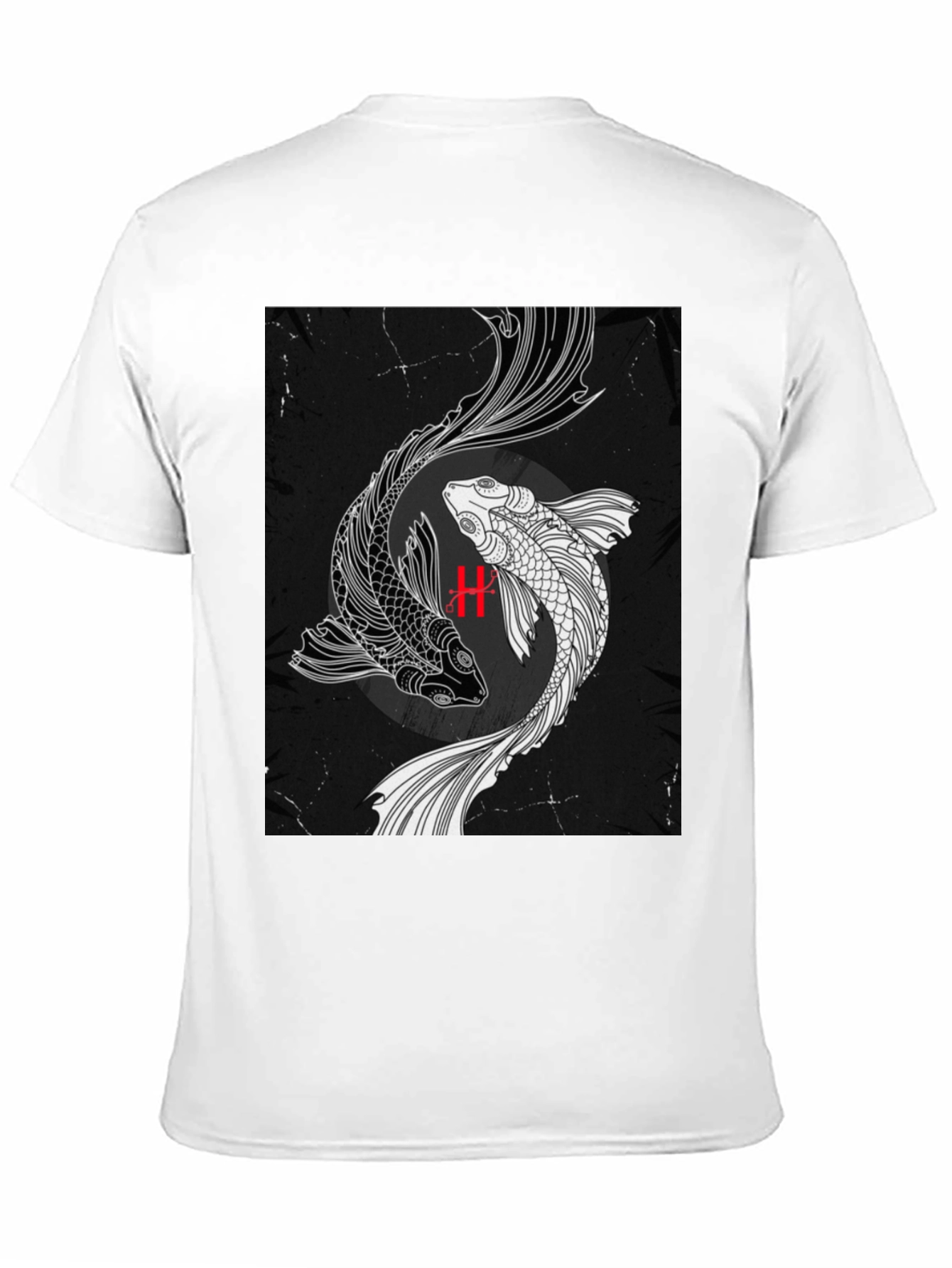 Yin Yang Koi Fish Graphic Black T-Shirt