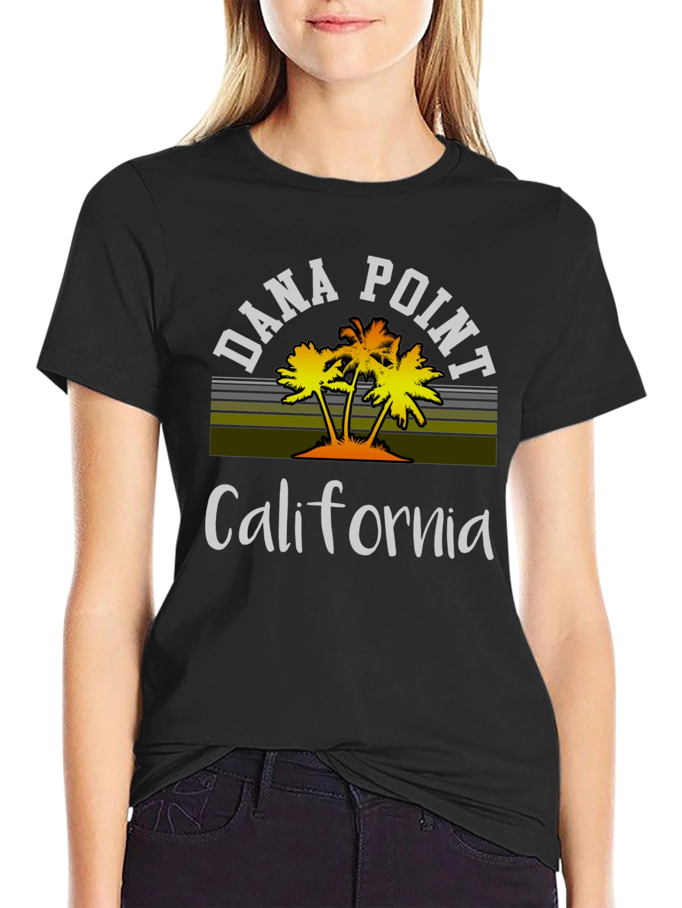 Dana Point California Palm Tee - Black