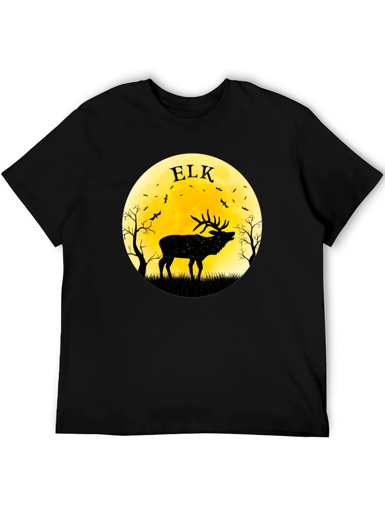 Elk Silhouette Moon Graphic Tee - Black