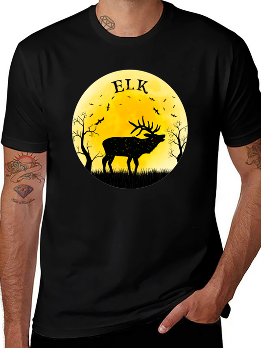 Elk Silhouette Moon Graphic Tee - Black