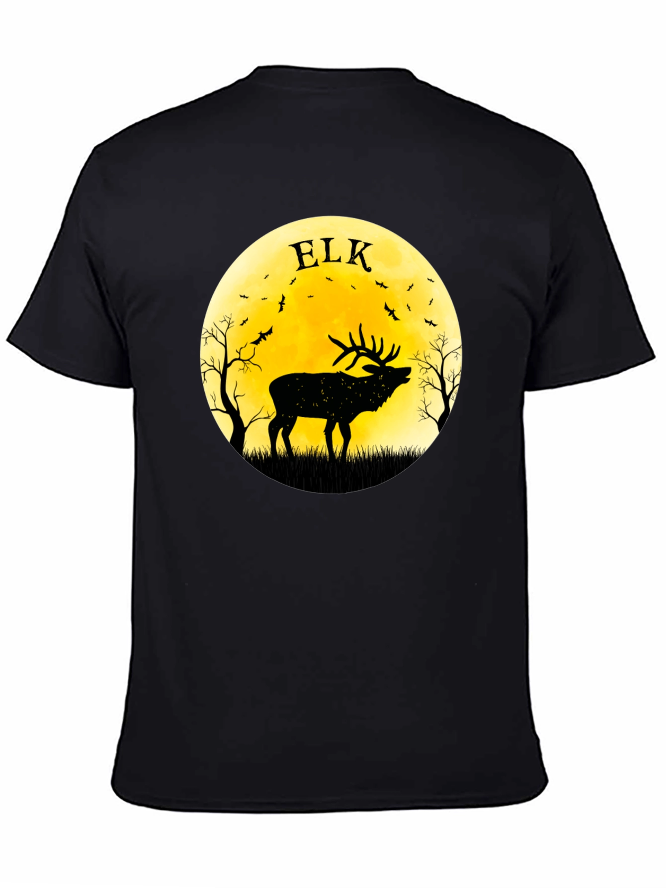 Elk Silhouette Moon Graphic Tee - Black