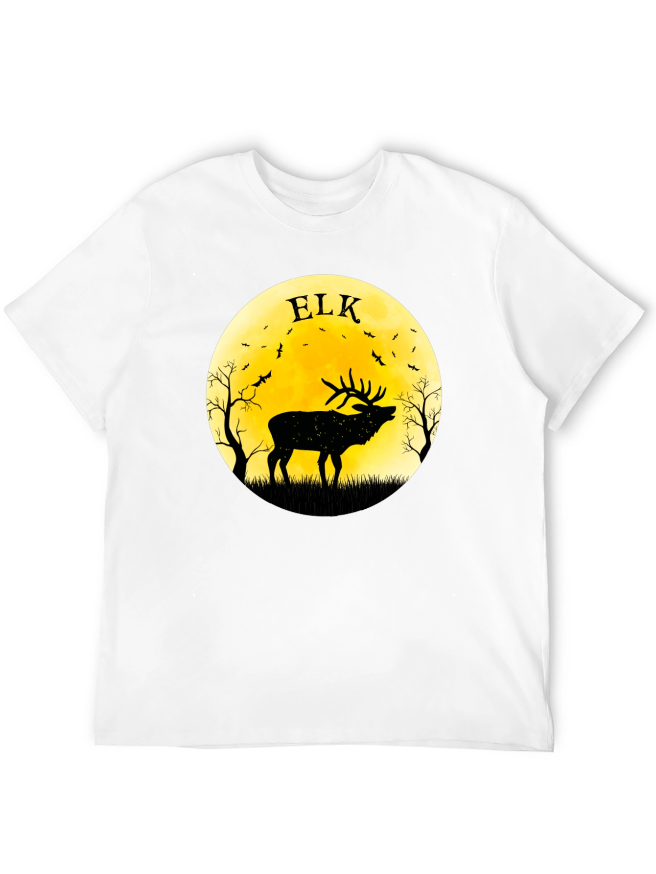 Elk Silhouette Moon Graphic Tee - Black