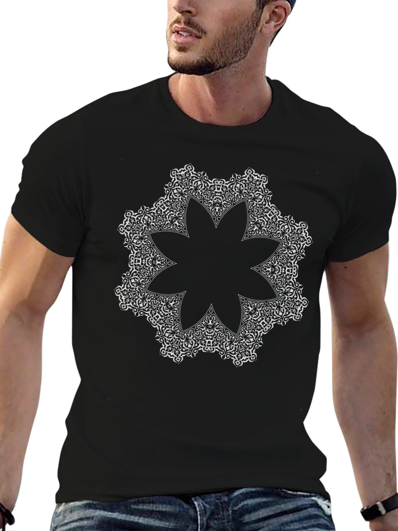 Black T-Shirt with Ornamental Mandala