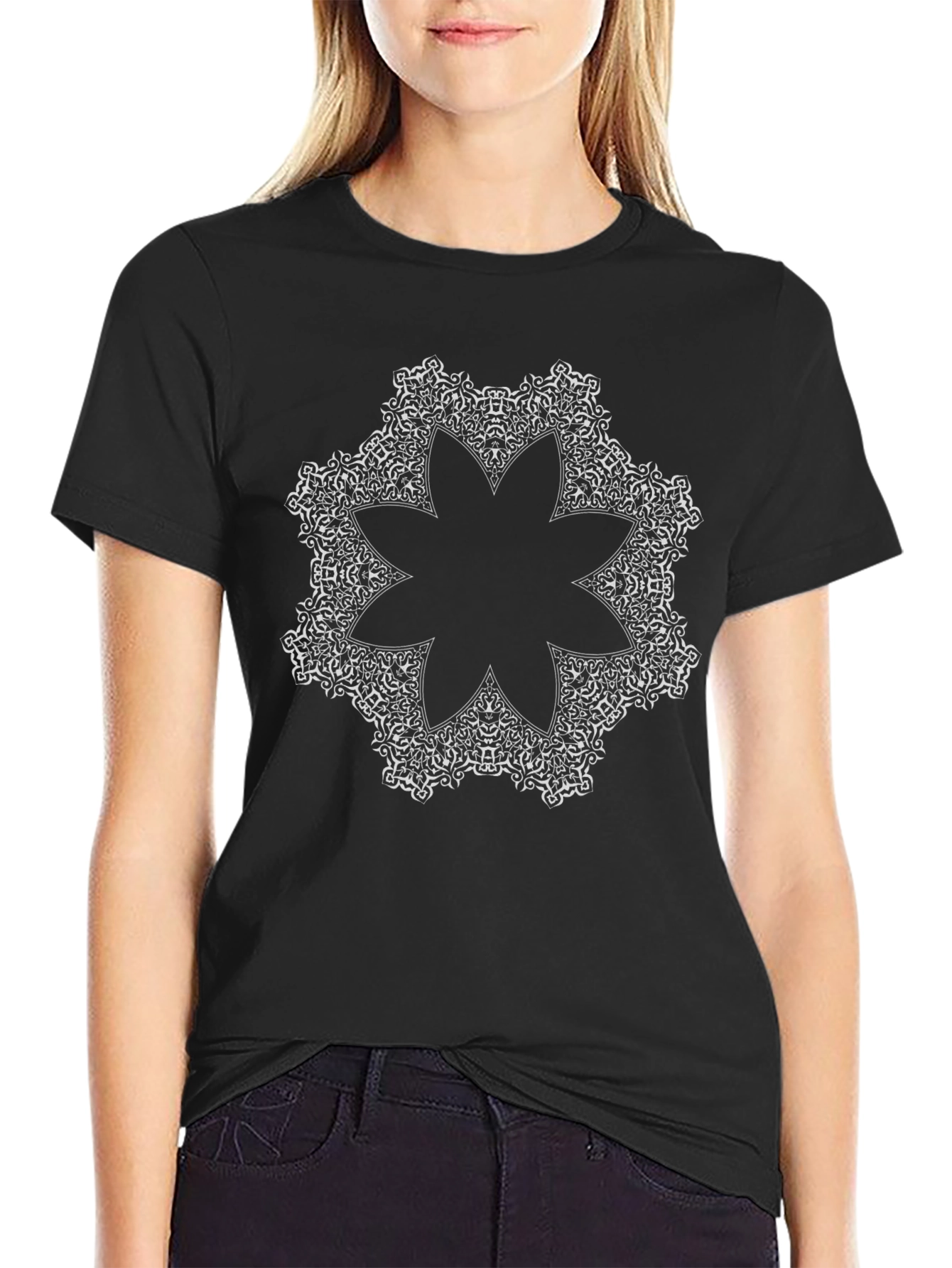 Black T-Shirt with Ornamental Mandala