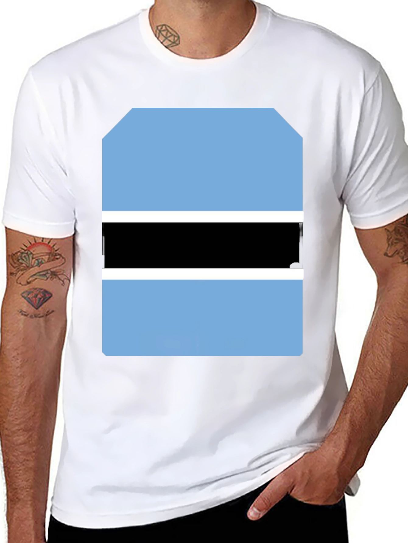 Botswana Flag Graphic Tee - Black Cotton T-Shirt