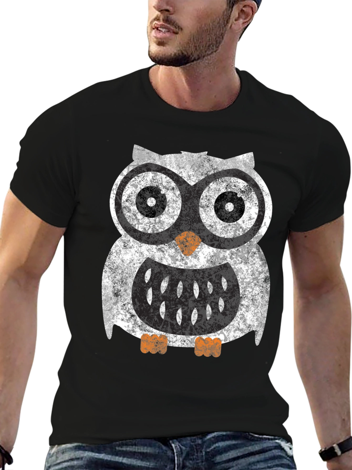 Cool Owl Graphic Tee - Black Cotton Blend Shirt