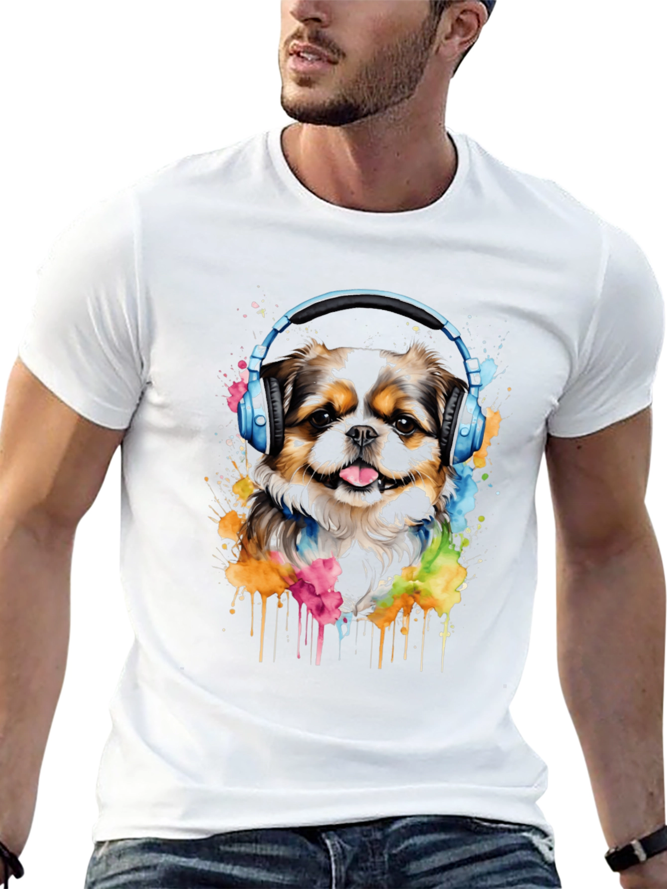 Dog with Headphones Graphic Tee