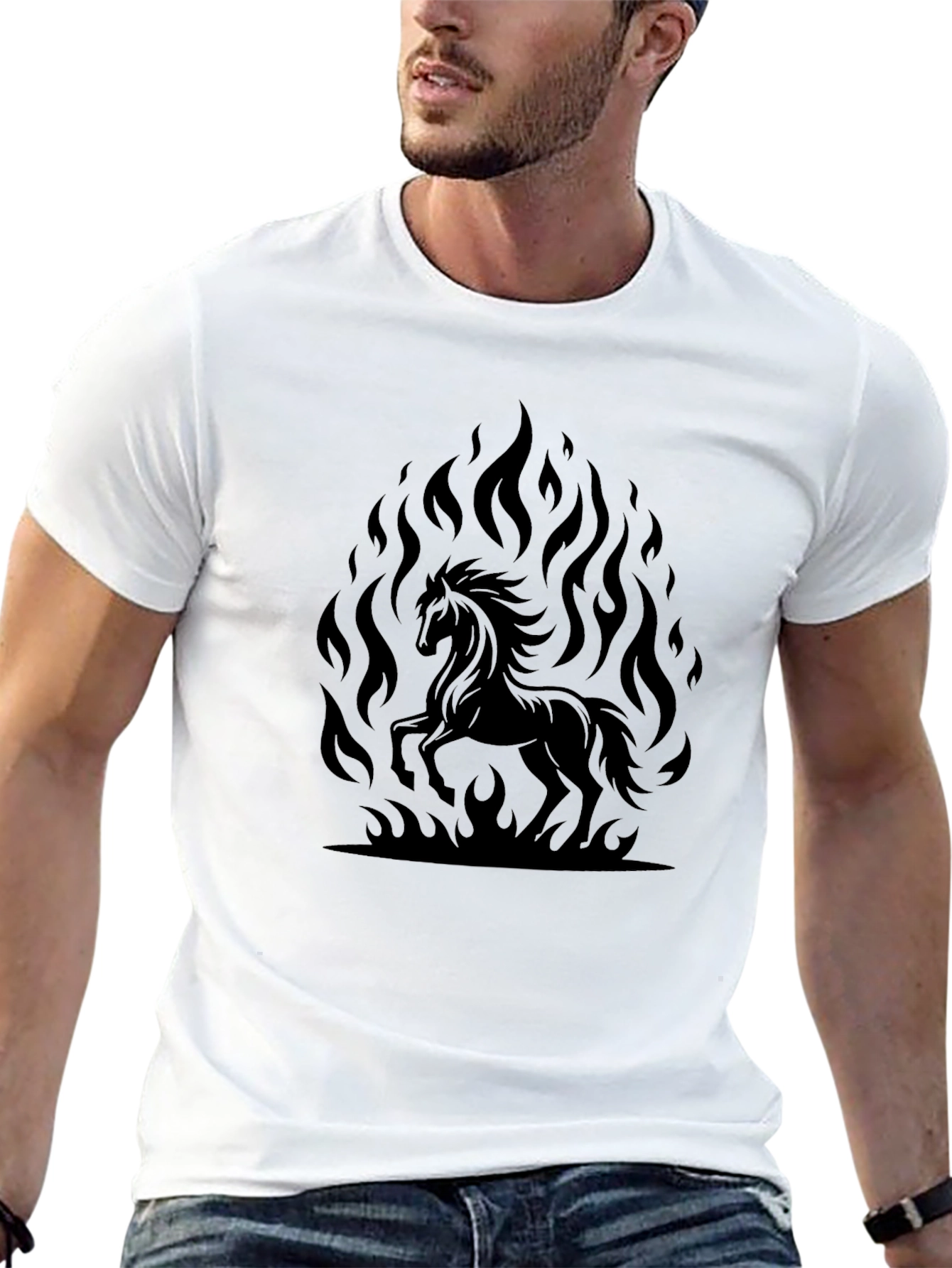 Black Horse in Flames Graphic Tee