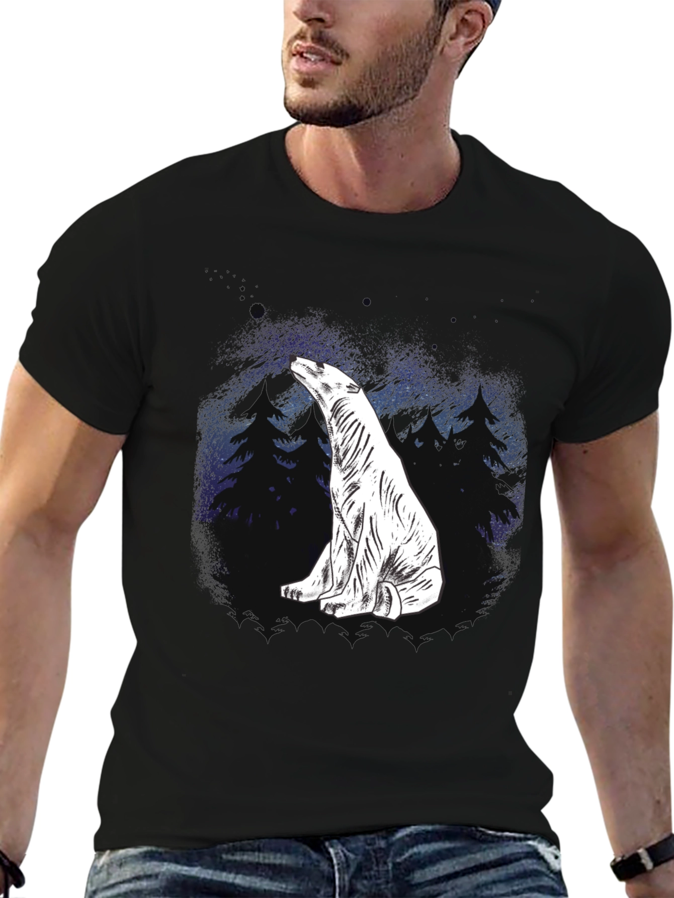 Polar Bear Graphic Tee - Black Cotton Blend