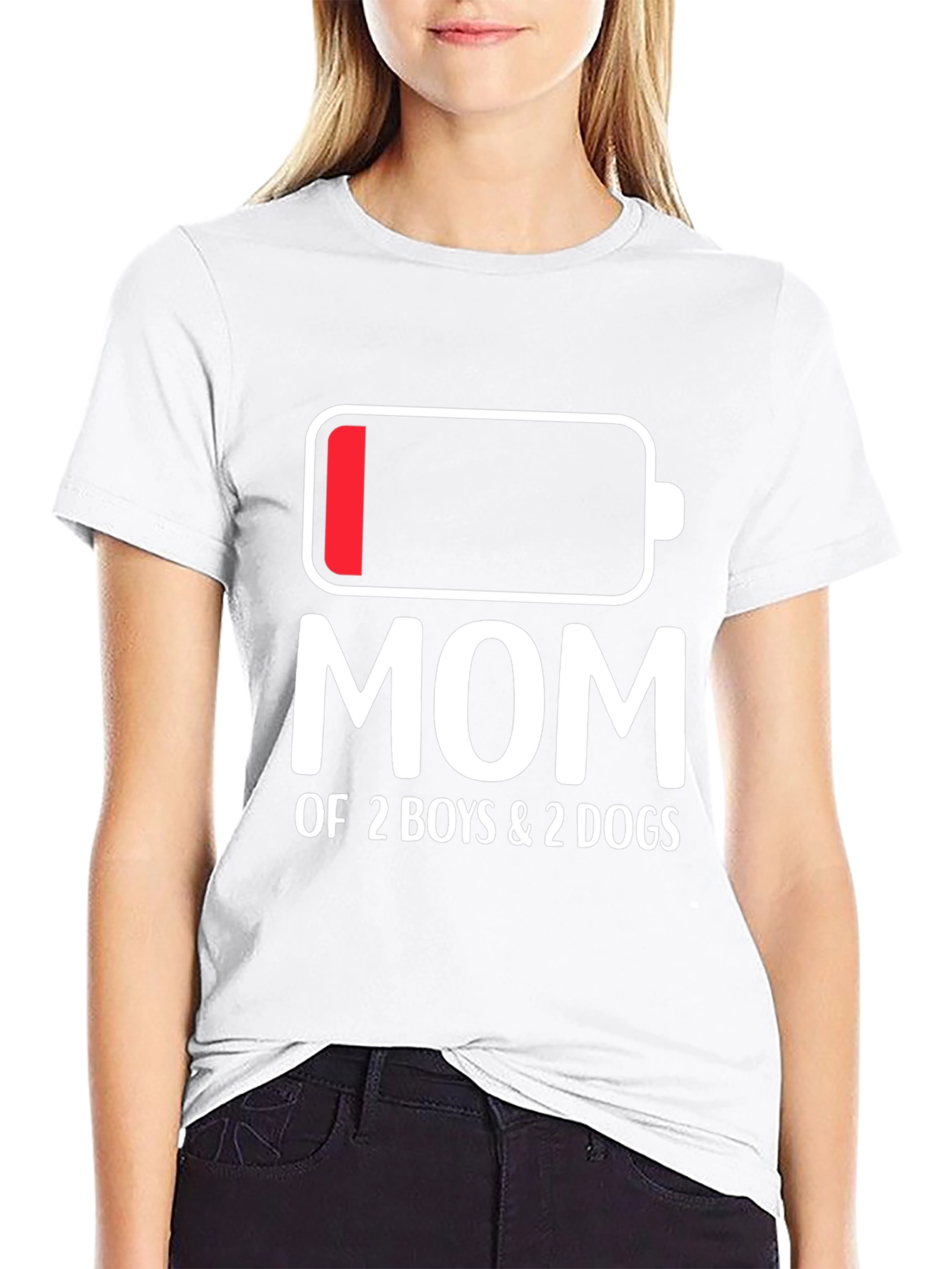 Mom of 2 Boys & 2 Dogs Battery T-Shirt