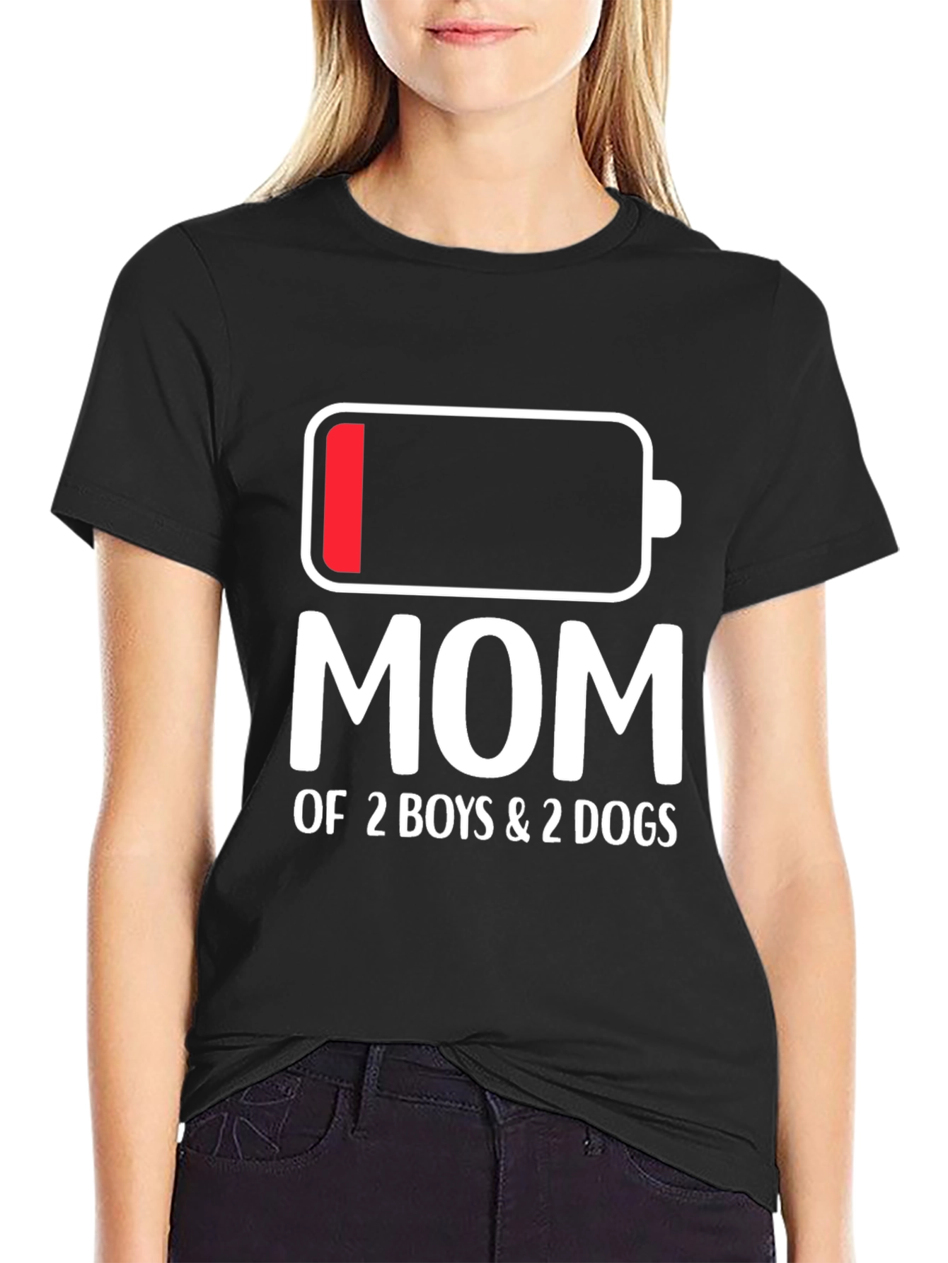 Mom of 2 Boys & 2 Dogs Battery T-Shirt