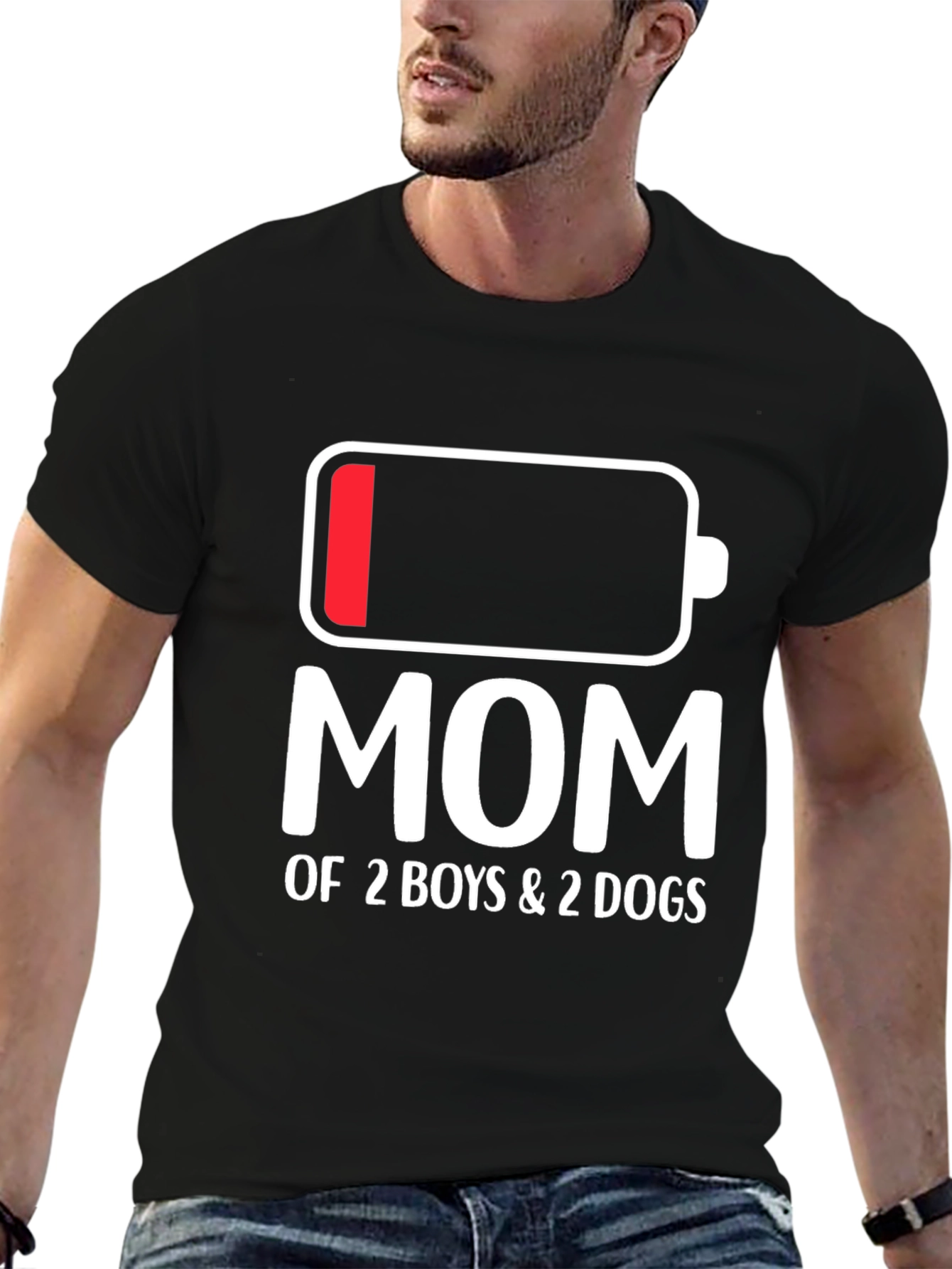 Mom of 2 Boys & 2 Dogs Battery T-Shirt