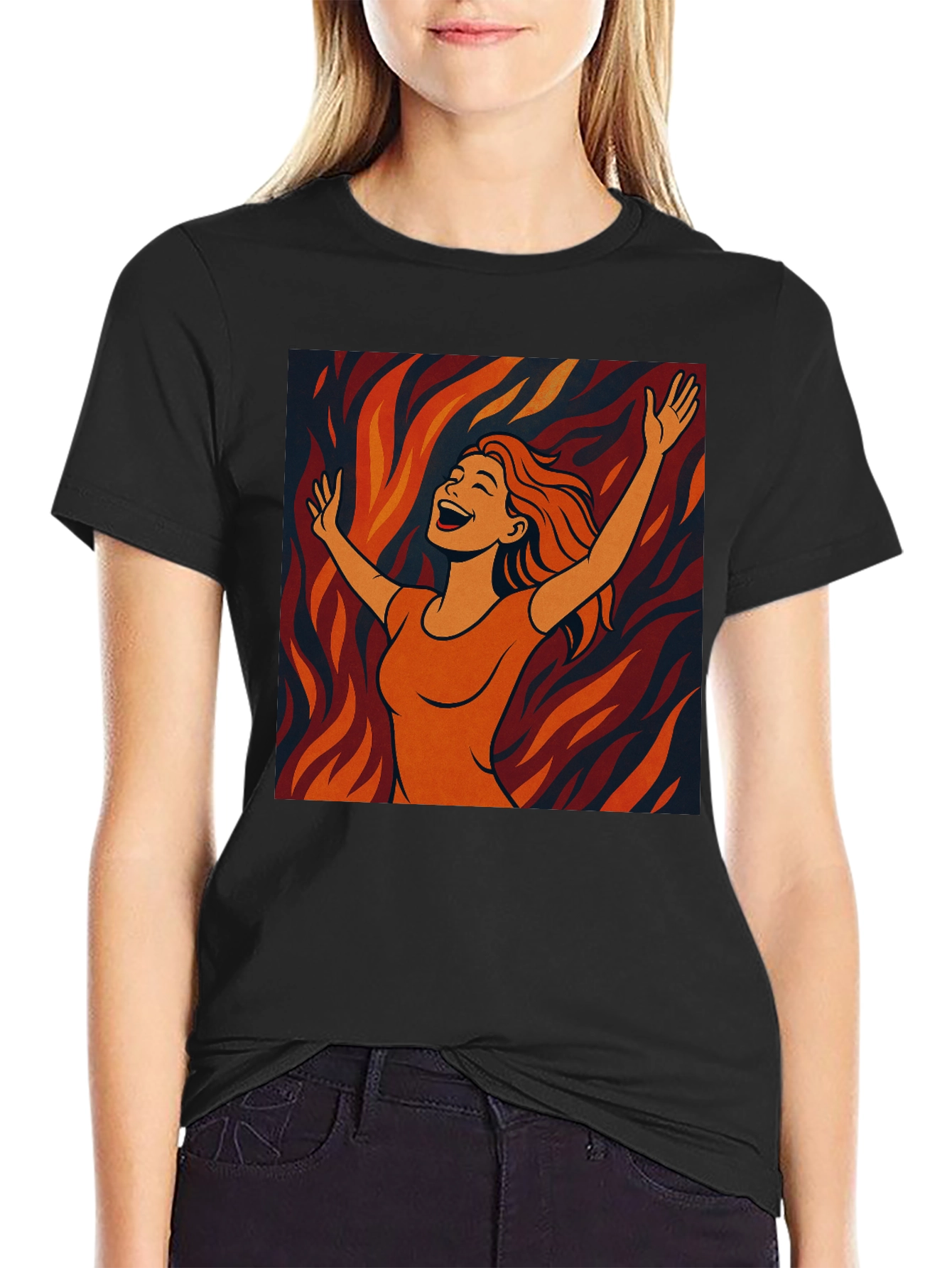 Joyful Woman Graphic Tee - Trendy Black T-Shirt