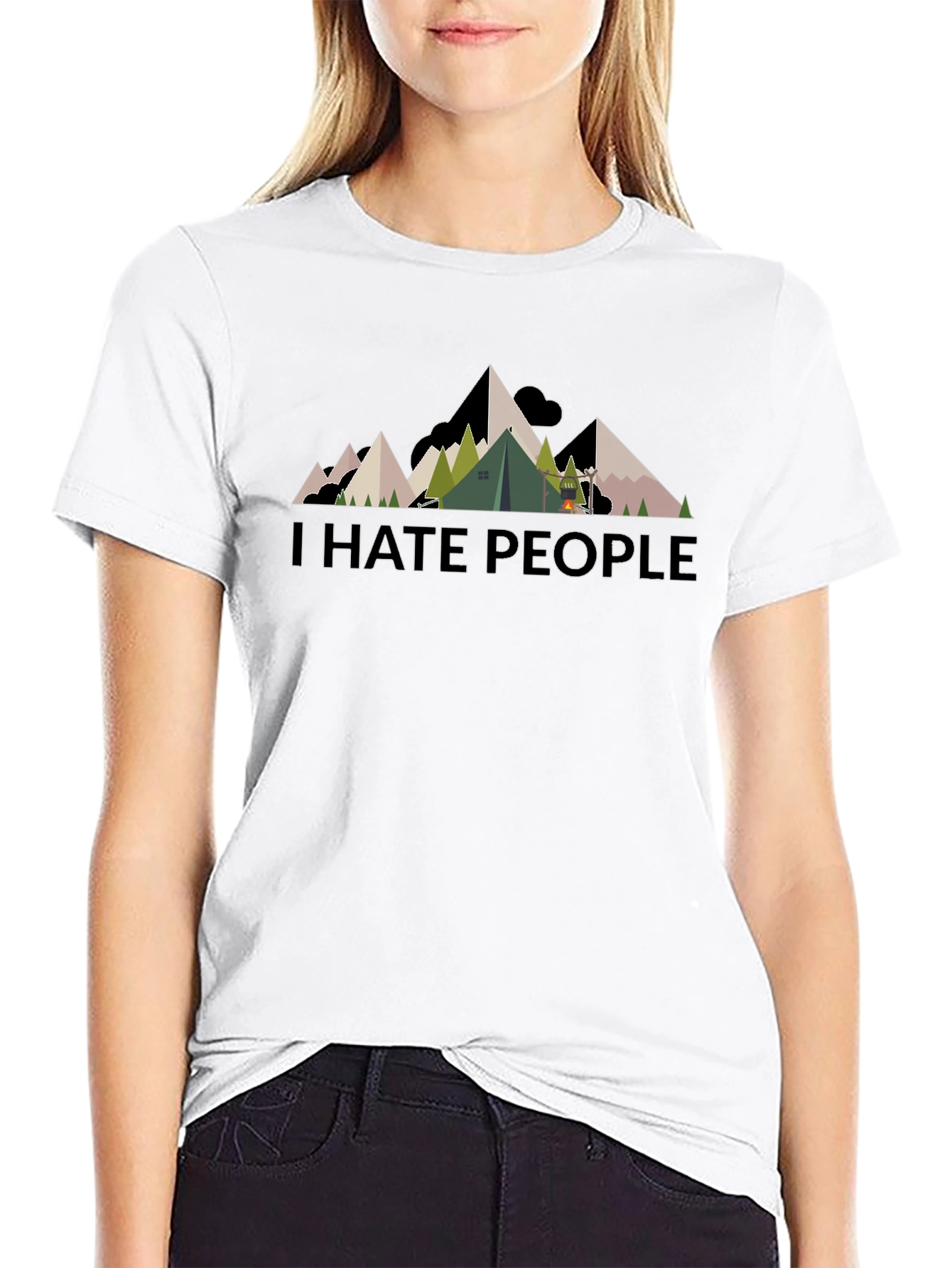 I Hate People Mountain Camping Black T-Shirt