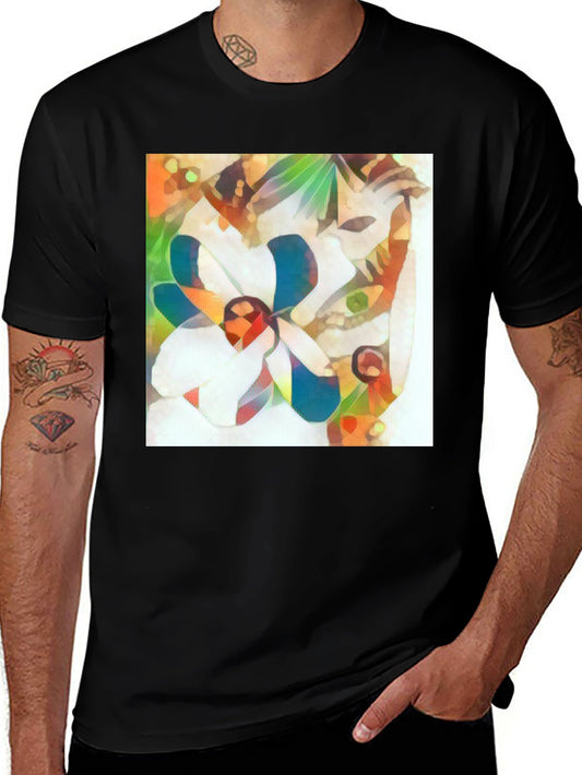 Abstract Flower Graphic Tee - Stylish Black T-Shirt