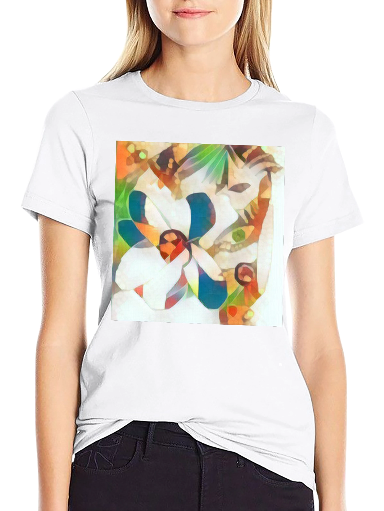 Abstract Flower Graphic Tee - Stylish Black T-Shirt