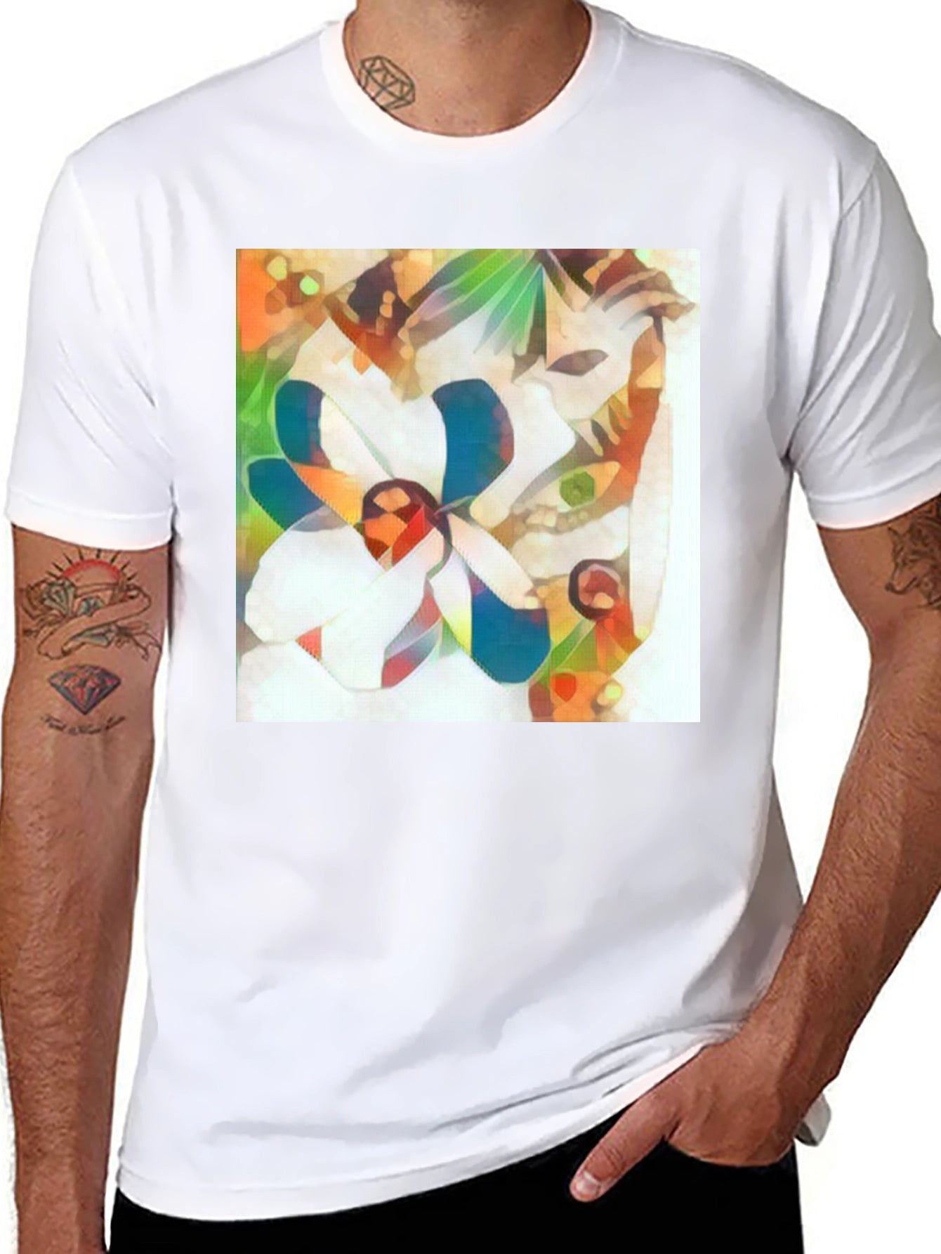 Abstract Flower Graphic Tee - Stylish Black T-Shirt