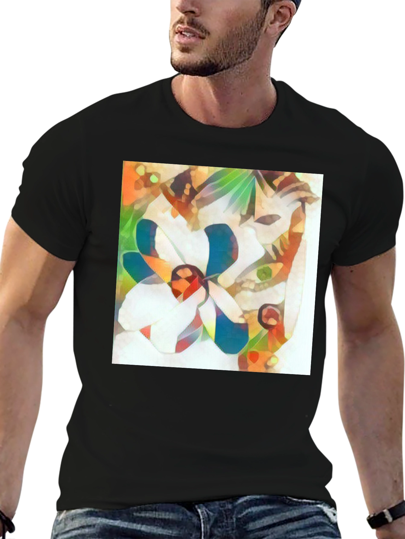 Abstract Flower Graphic Tee - Stylish Black T-Shirt