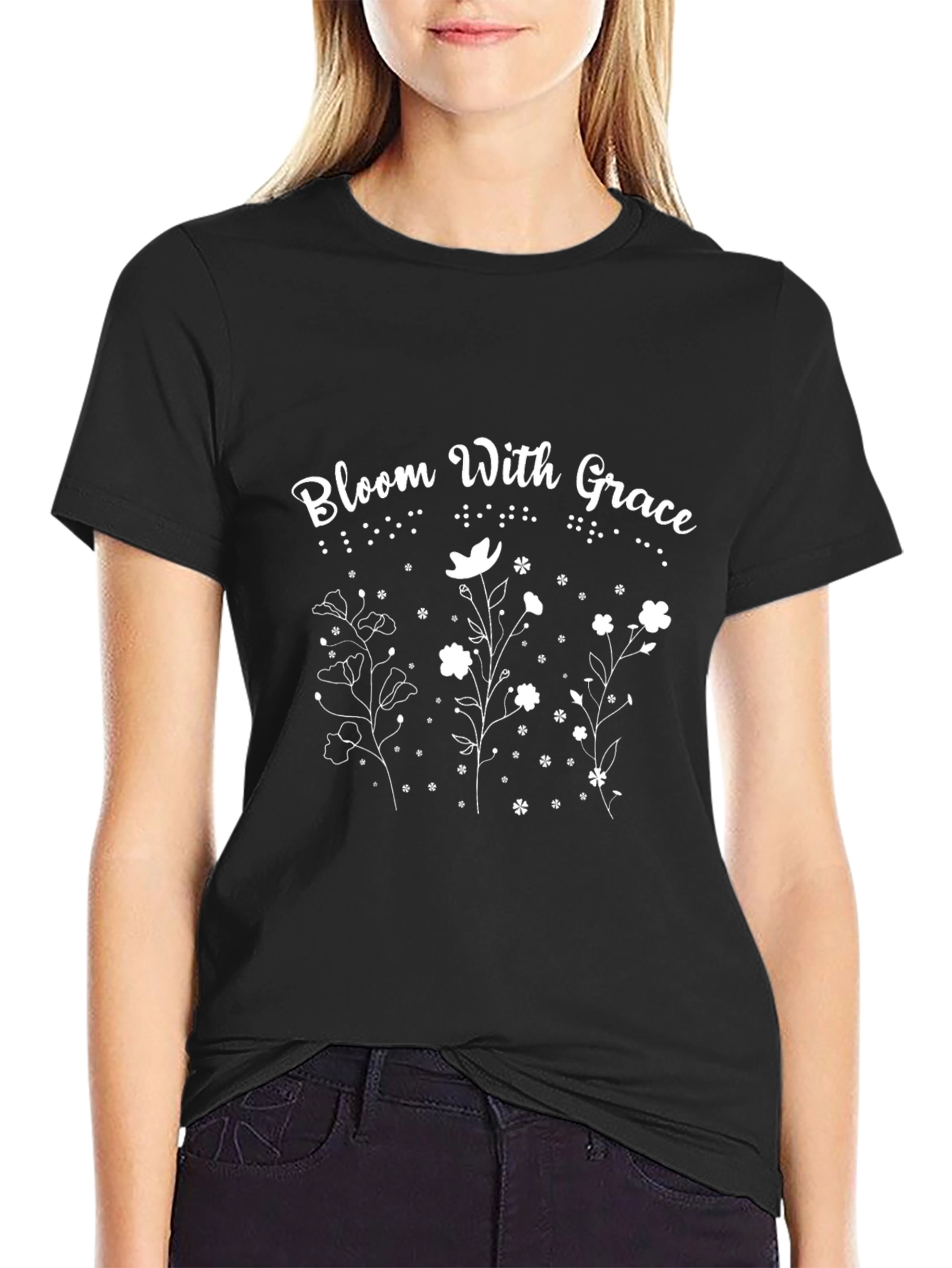 Bloom With Grace Graphic Tee - Black Cotton Shirt