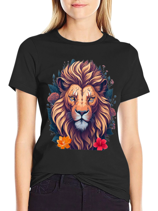 Lion Floral T-Shirt Unique Graphic Tee