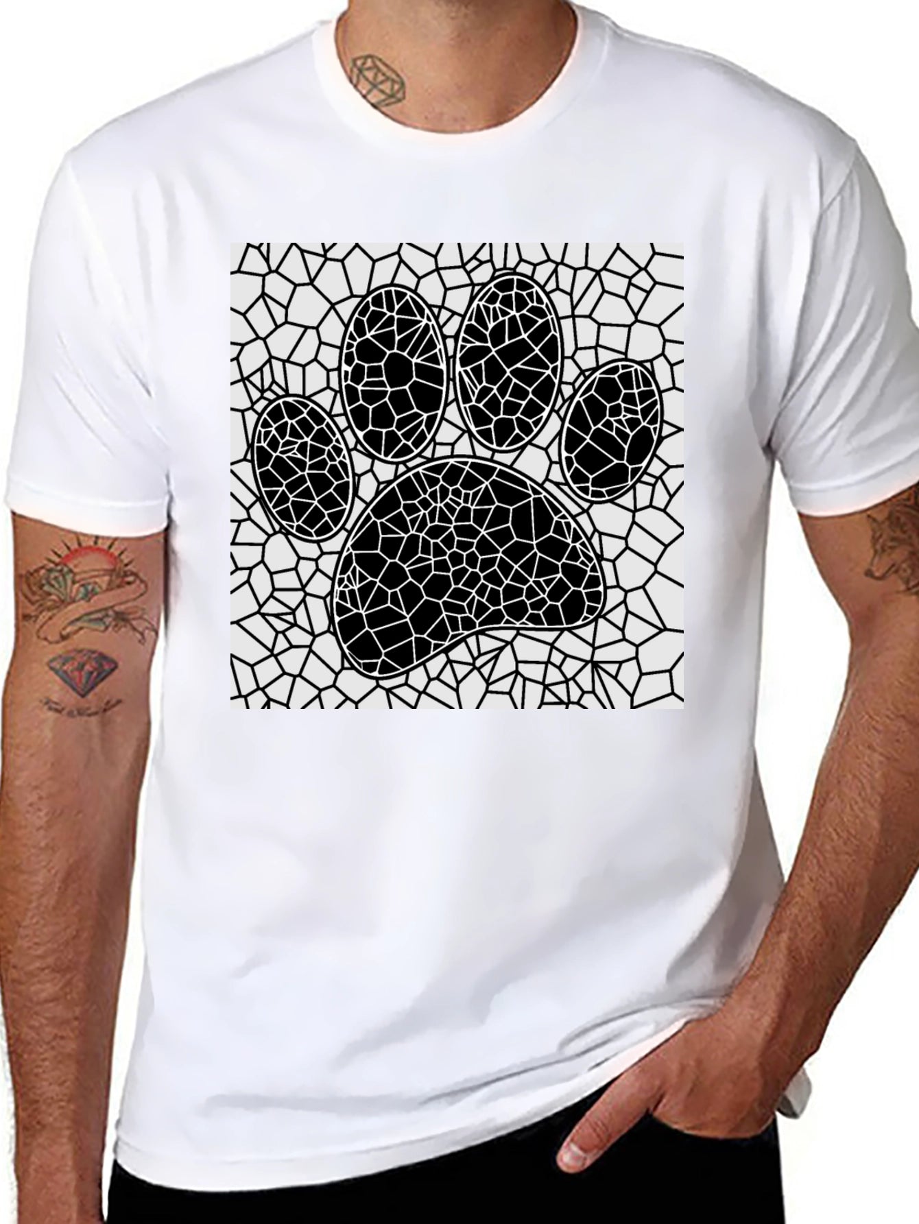 Mosaic Paw Print T-Shirt - Abstract Pet Lover Tee