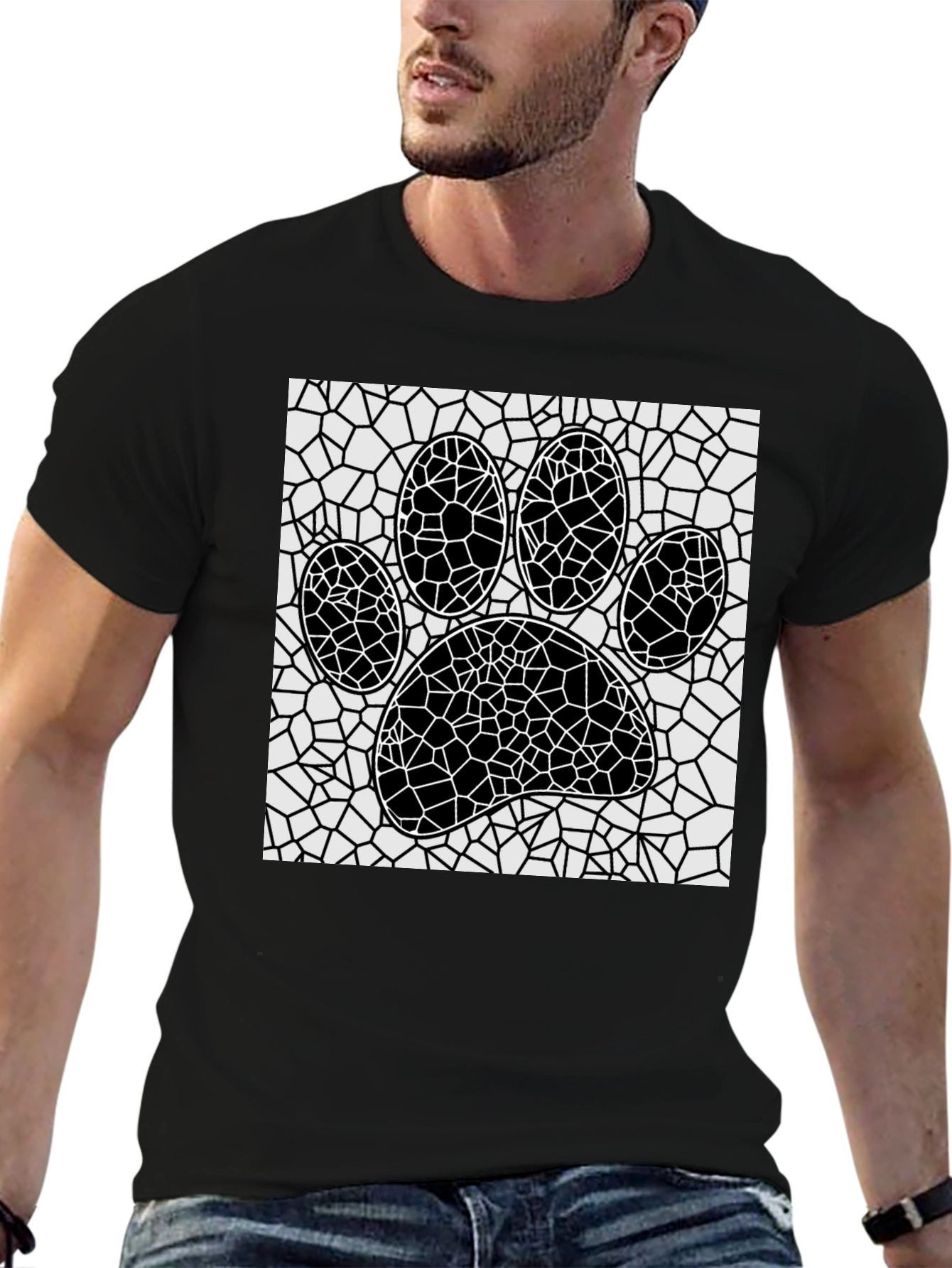 Mosaic Paw Print T-Shirt - Abstract Pet Lover Tee