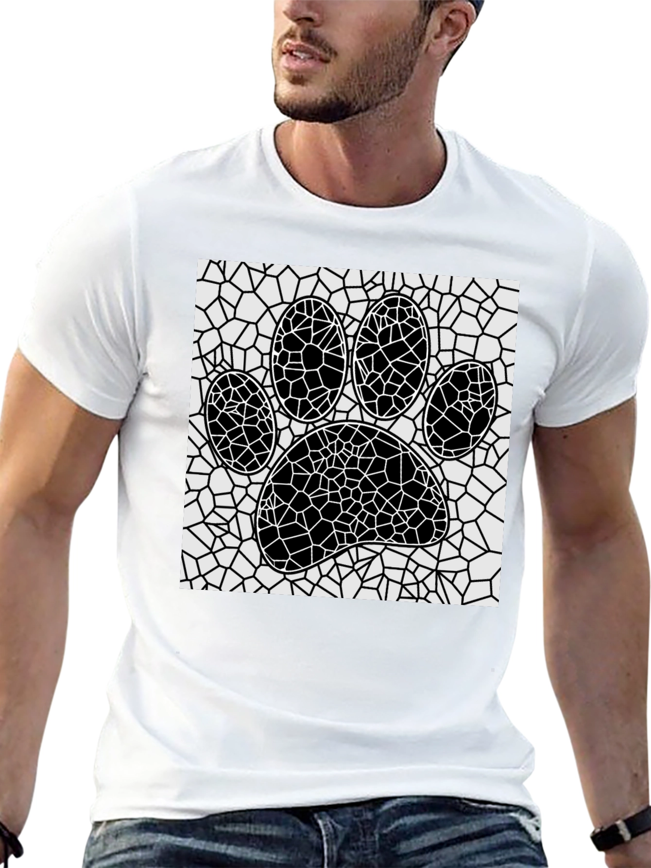 Mosaic Paw Print T-Shirt - Abstract Pet Lover Tee