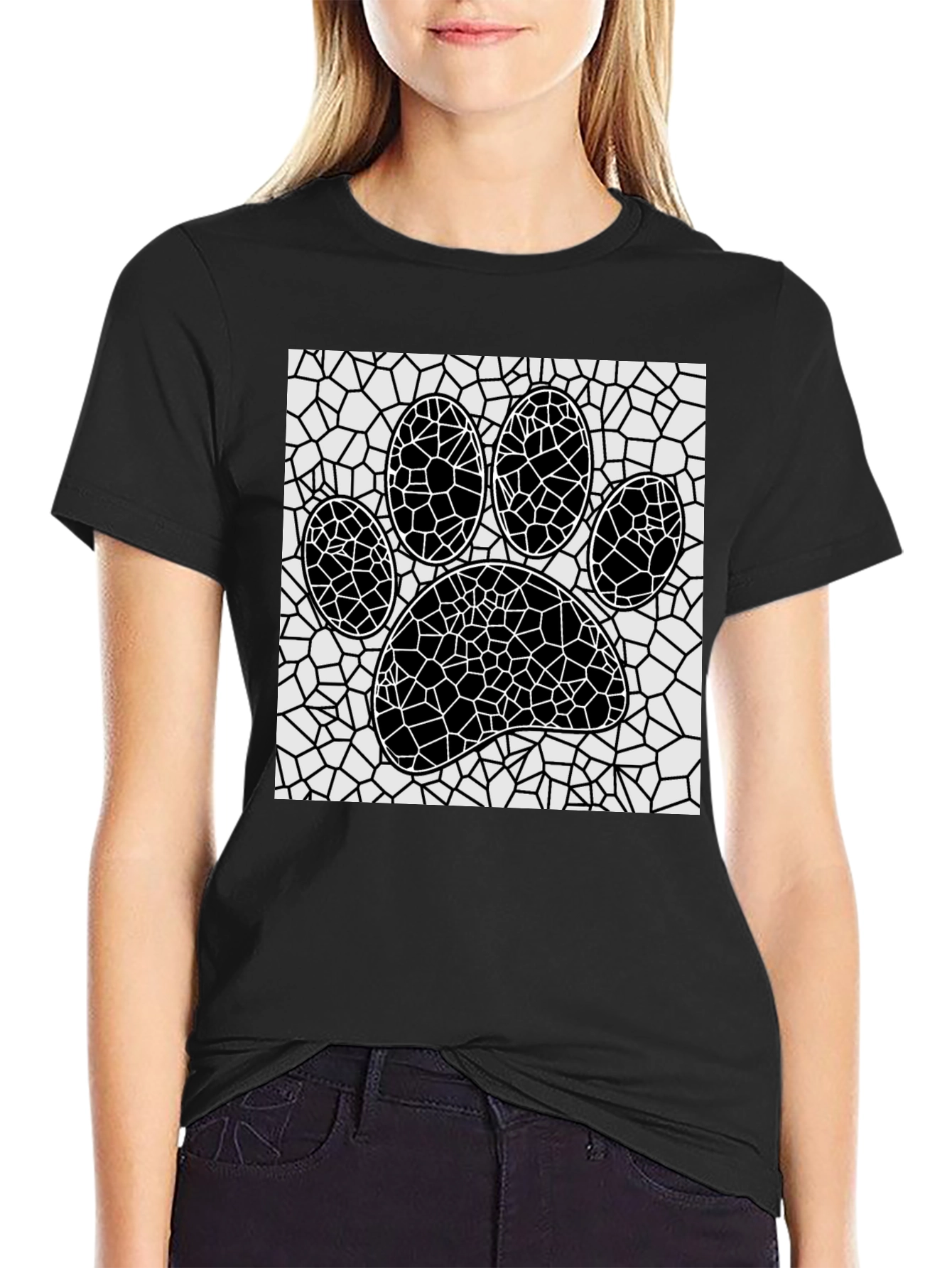 Mosaic Paw Print T-Shirt - Abstract Pet Lover Tee