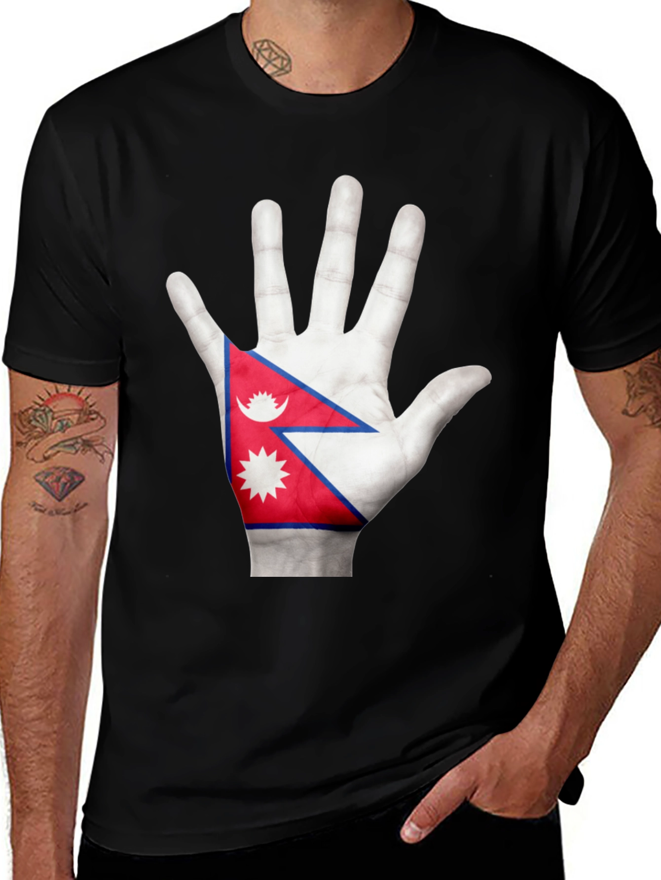 Nepal Flag Hand Print T-Shirt